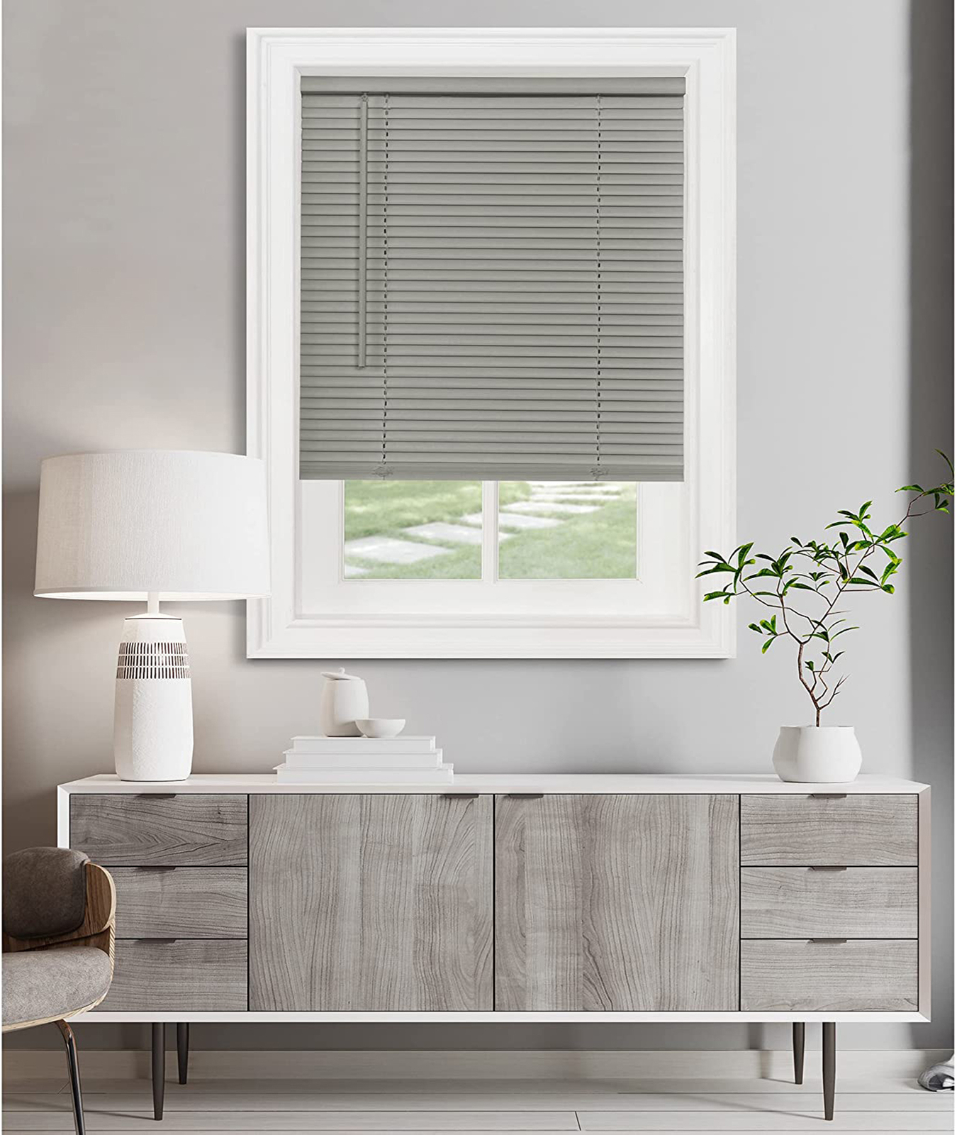 Cordless Window Minds Mini Blinds 1″ Slats Gray Vinyl Blind 64″ Length