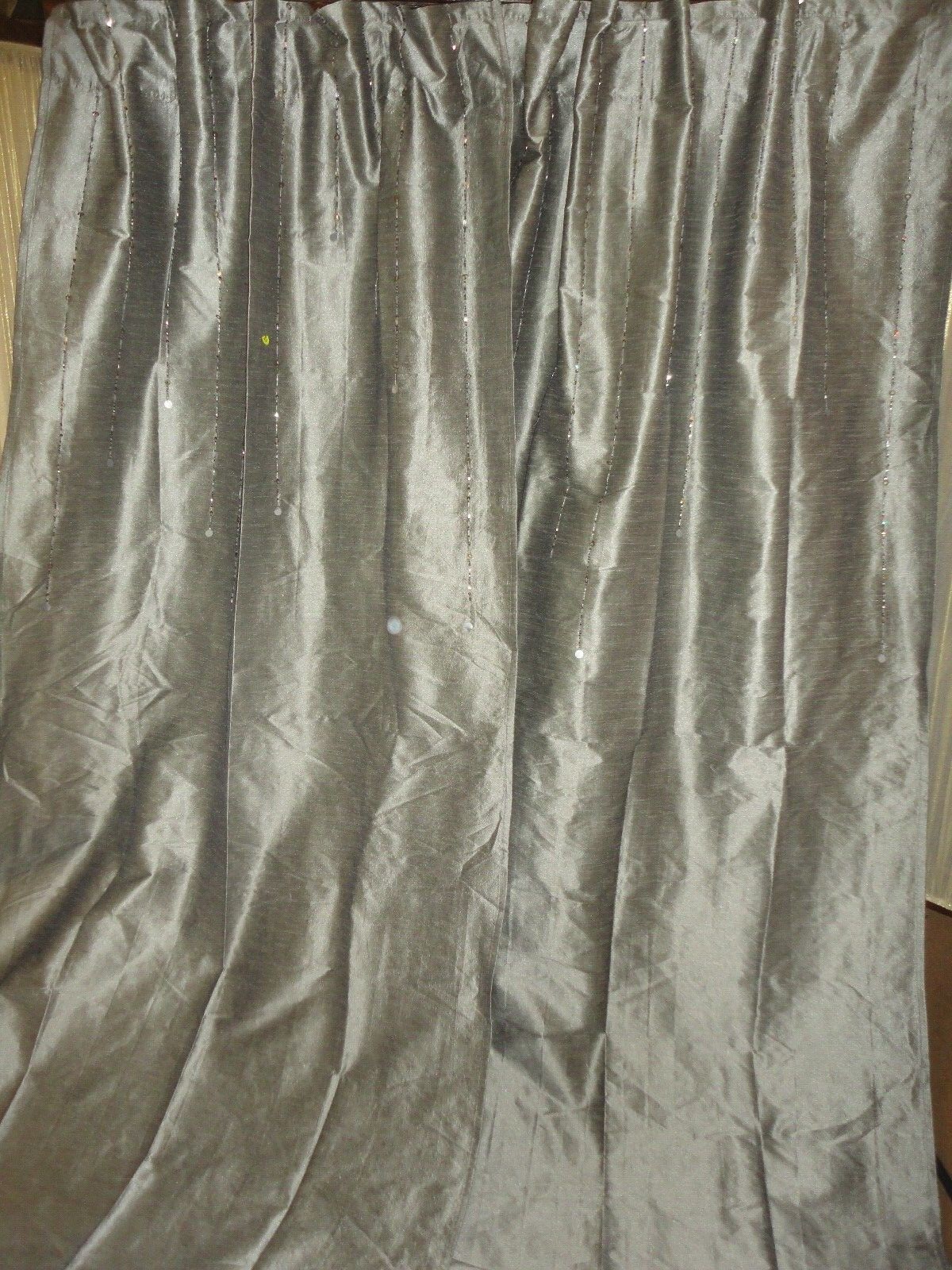 PIER 1 SHINE SILVER METALLIC BEADED (2) HIDDEN TABS PANELS CURTAINS 42 X 84