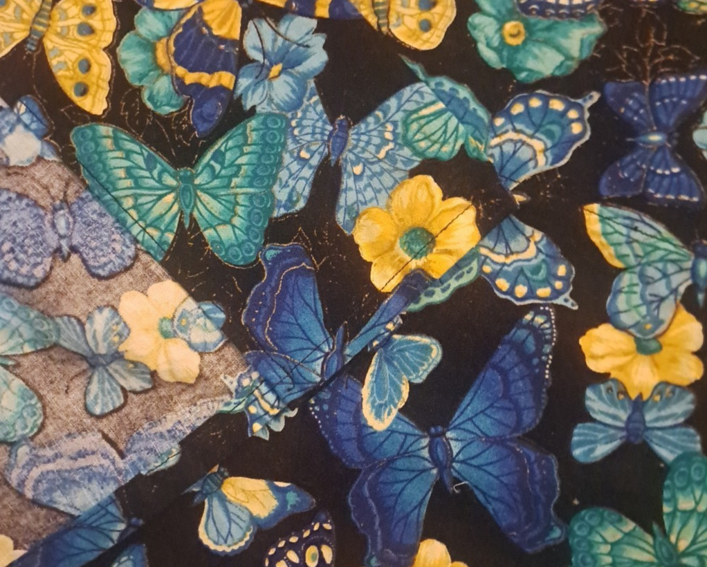 Butterfly Cafe Curtain Valance Set Blue Yellow Handmade Jewel Tone Cottage 42″