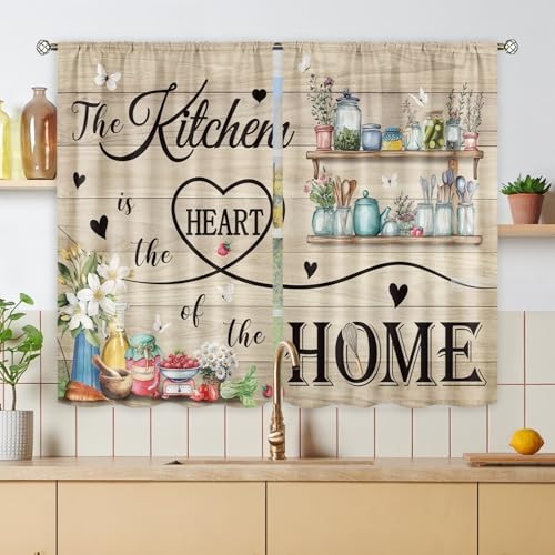 Farmhouse Vintage Kitchen Curtains Rustic Wood Plank Barn Door Retro Country
