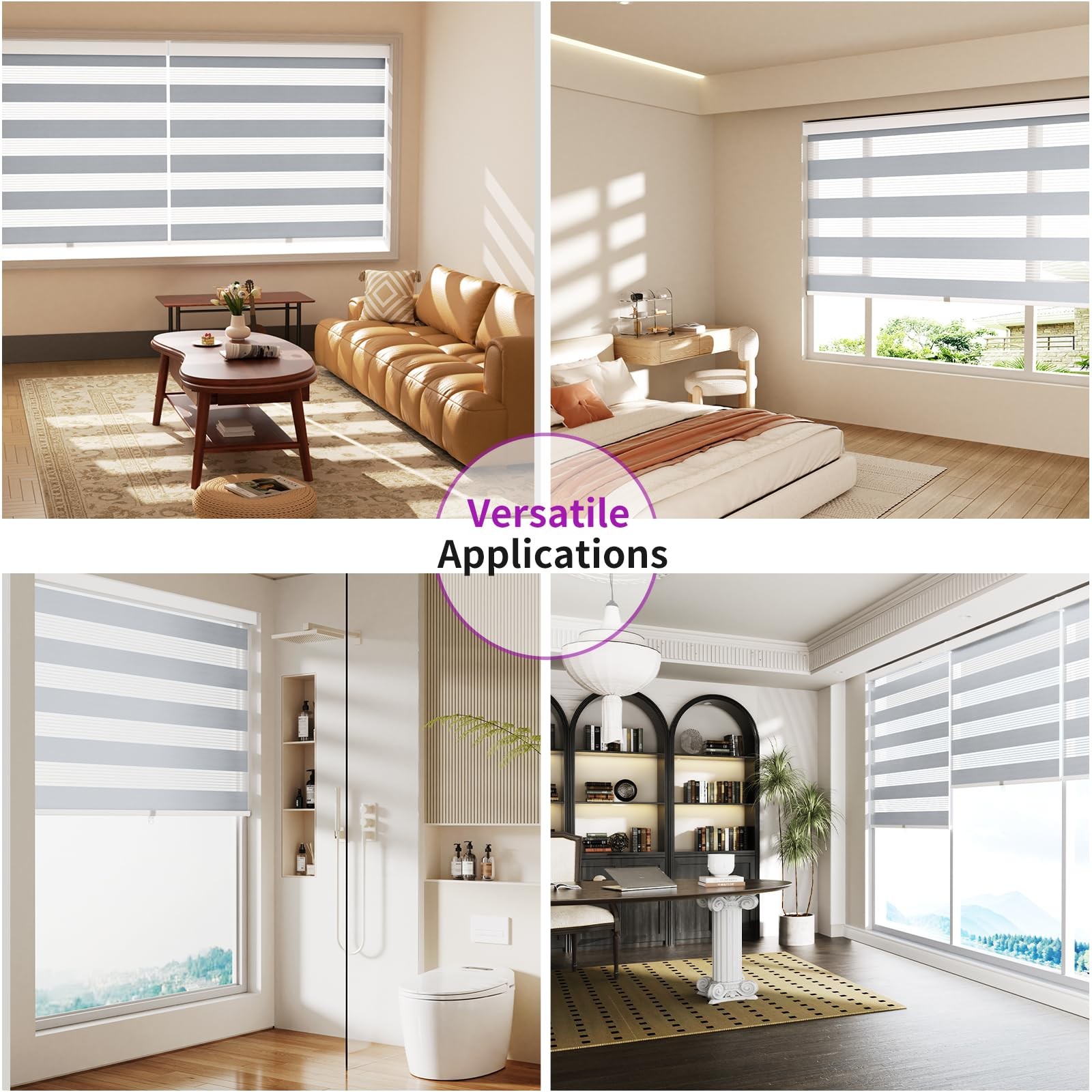 Astomi Cordless Zebra Blinds Roller Shades 35 W X 72 H Silver Striped Sheer