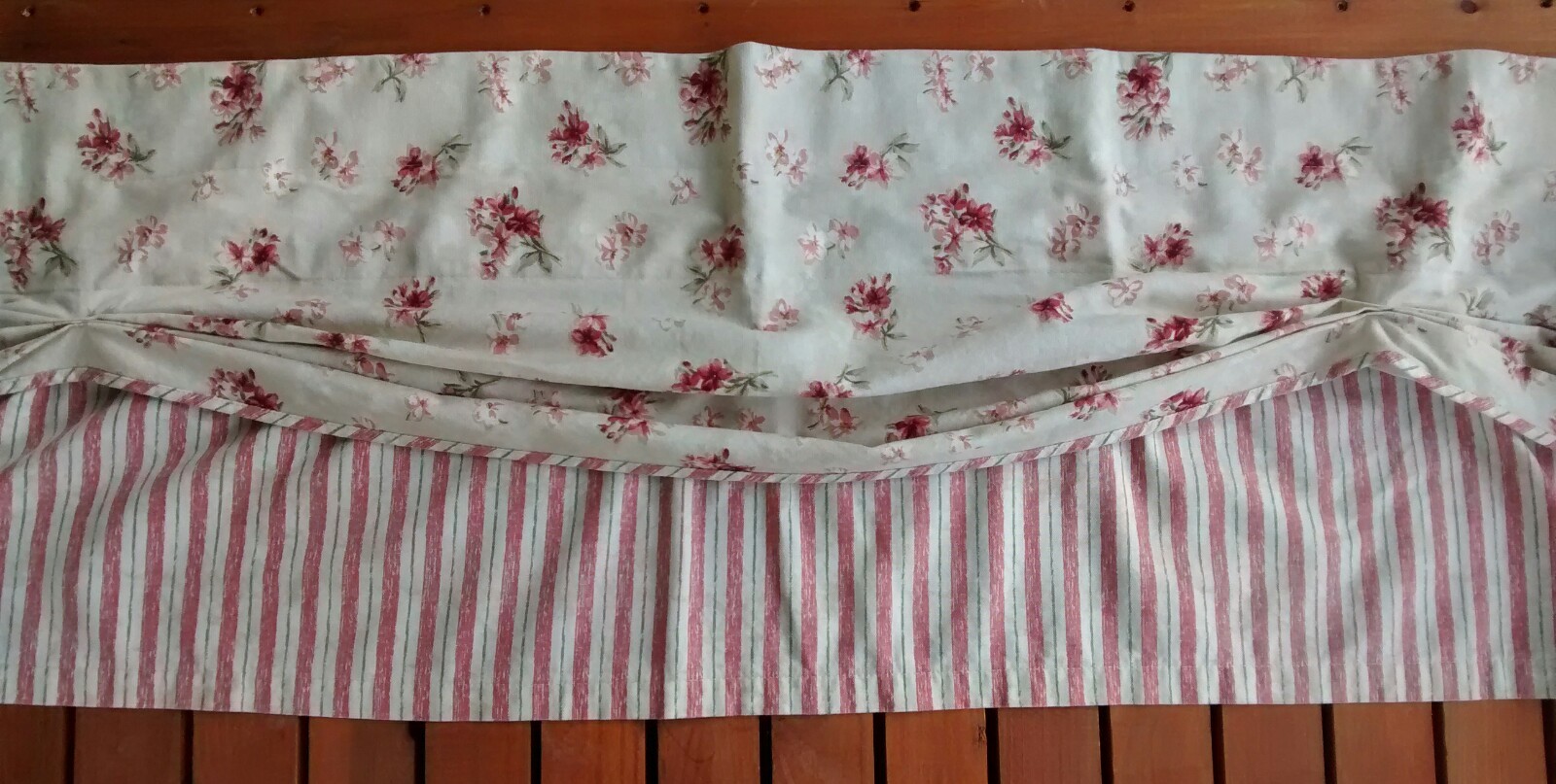 Waverly Stripe Floral Double Layer Valance 16.75×72