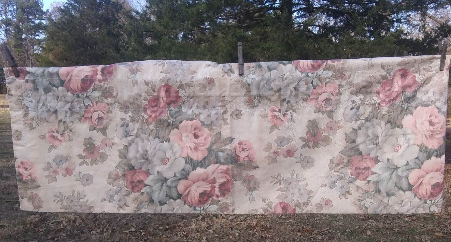 Vintage Window Valance 84 x 16~Blouson Straight~Pink Ivory Rose Floral~USA Made