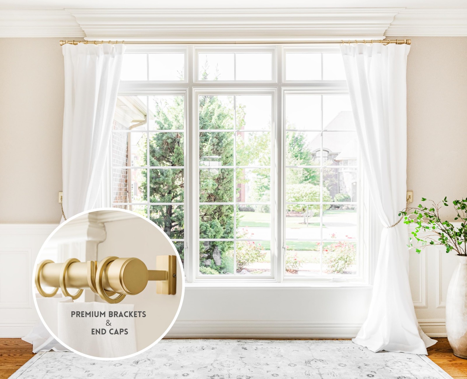 BlastHome® Non-Adjustable Luxury Curtain Rods for 8 foot, Brushed Gold