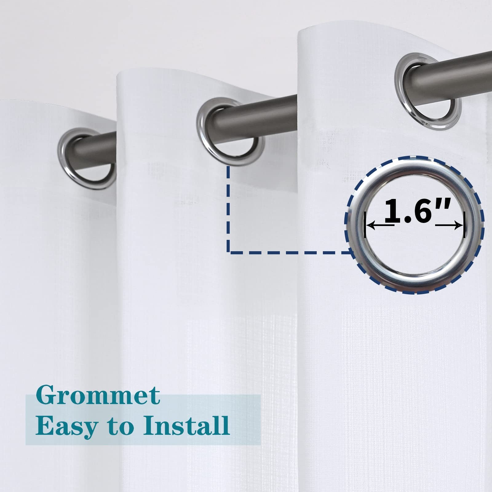 BGment Linen Look Semi Sheer Curtains for Bedroom, 52 x 54 Inch White Grommet