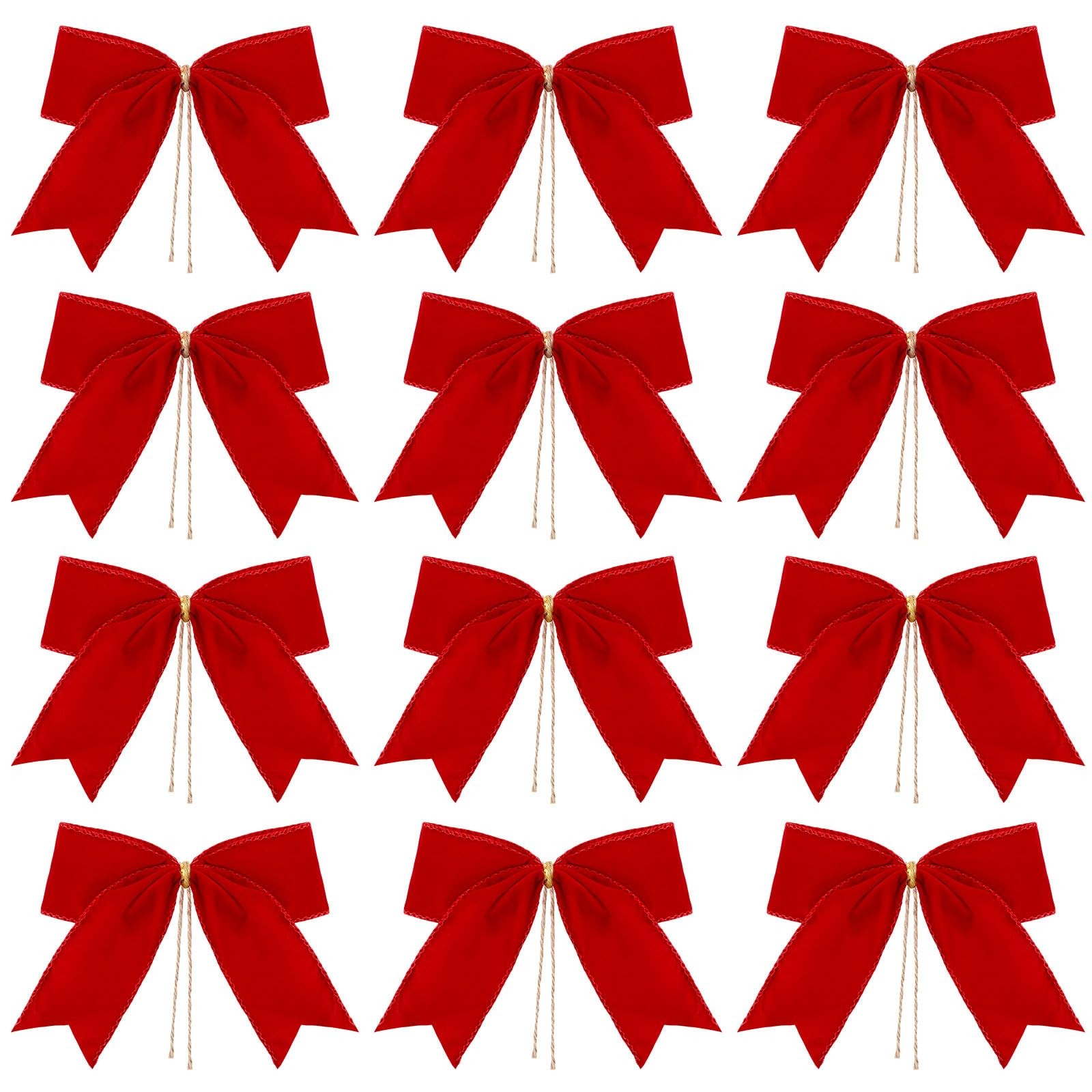 12 PCS Wine Red Valentines Velvet Bows Decorations Ornaments Party 6×6 Inch