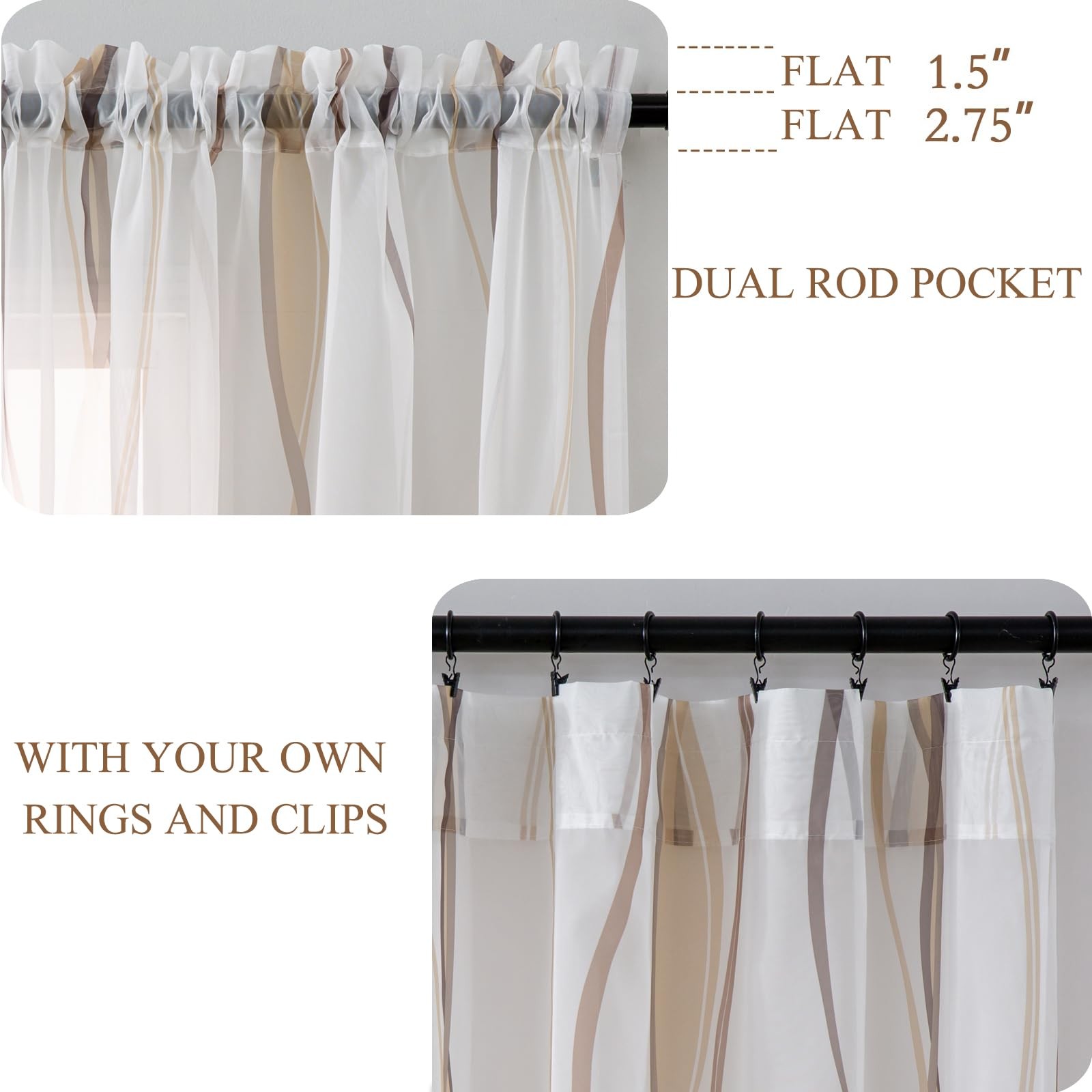 White and Teal Sheer Curtains 96 Inch Long 2 Panels Set for Living Room, Voil…