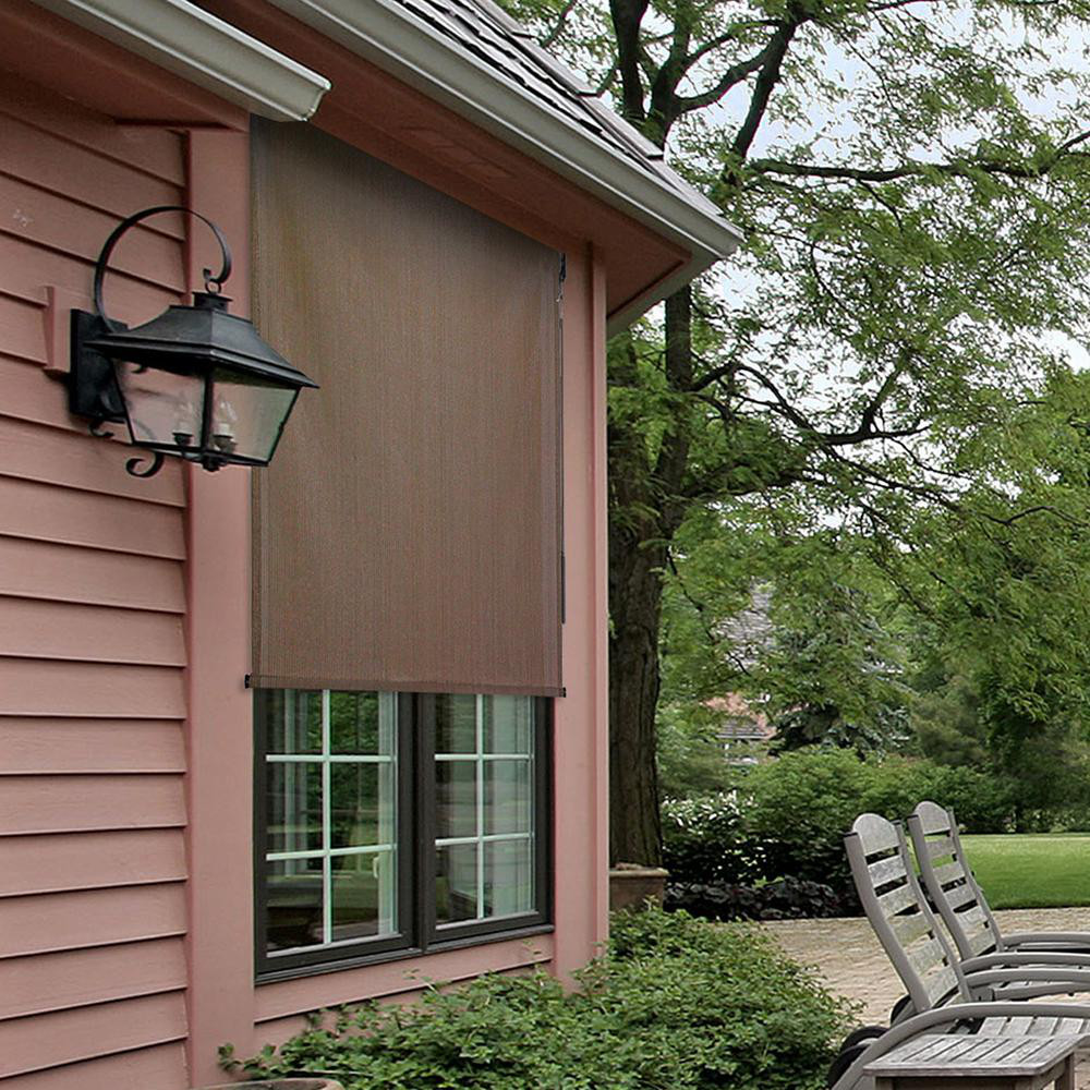 96″W x 72″L Exterior Patio Roller Blind Window Sun Shade Outdoor Porch Driftwood