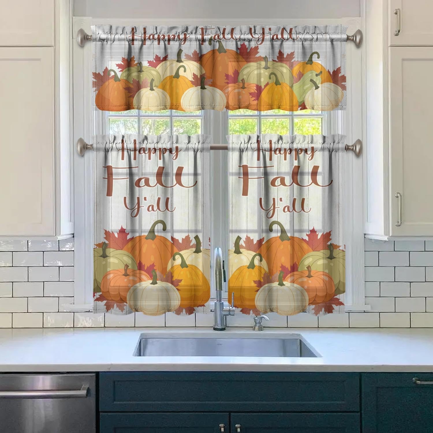 Fall Decorations for Home Autumn Kitchen Curtains, Thanksgiving Kitchen Valan…