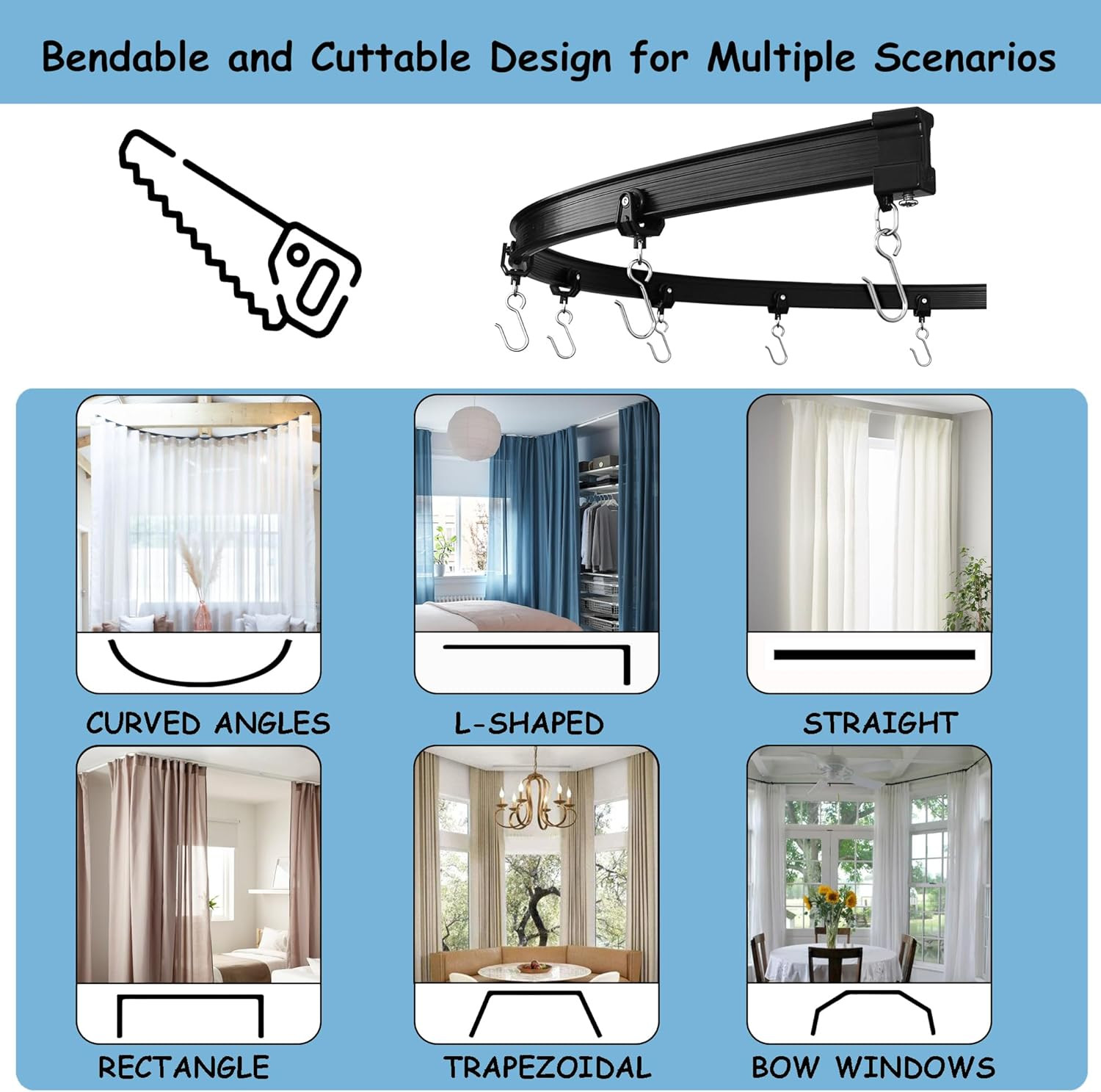 Ceiling Track Room Divider Curtains, 95% Blackout, Noise Reduction, Grey, 15×9 F