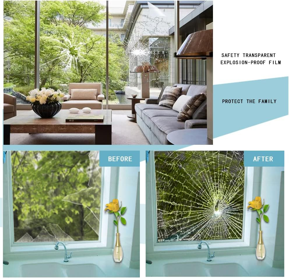 2MIL Clear Safety Window Film UV Blocking Security Window Glass Protection Stick