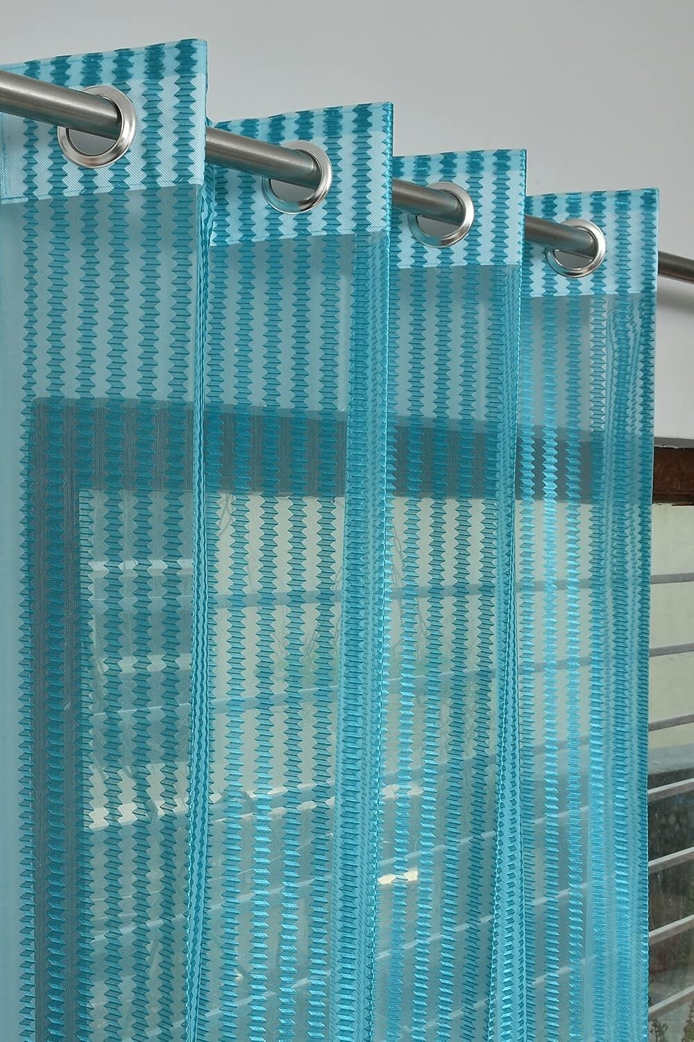 New 4 Pieces Eyelet Window Curtain Set 5 Feet Aqua