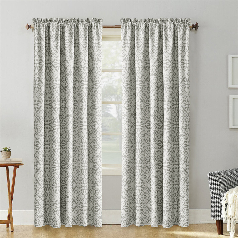 Bellamy Gray Geometric Printed Curtains with Liner Set of 2 Panels 60×84″ Decor