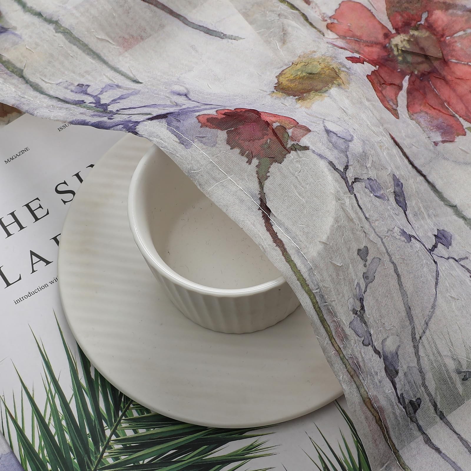 Crushed Printed Sheer Curtians 54 Inch Length 2 Panels, Light Filtering Sheer…