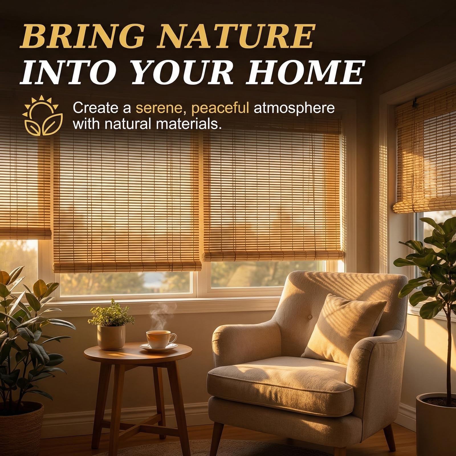 HIAPES Bamboo Blinds for Interior Window, Shades 36″W x 72″H, Brown-2