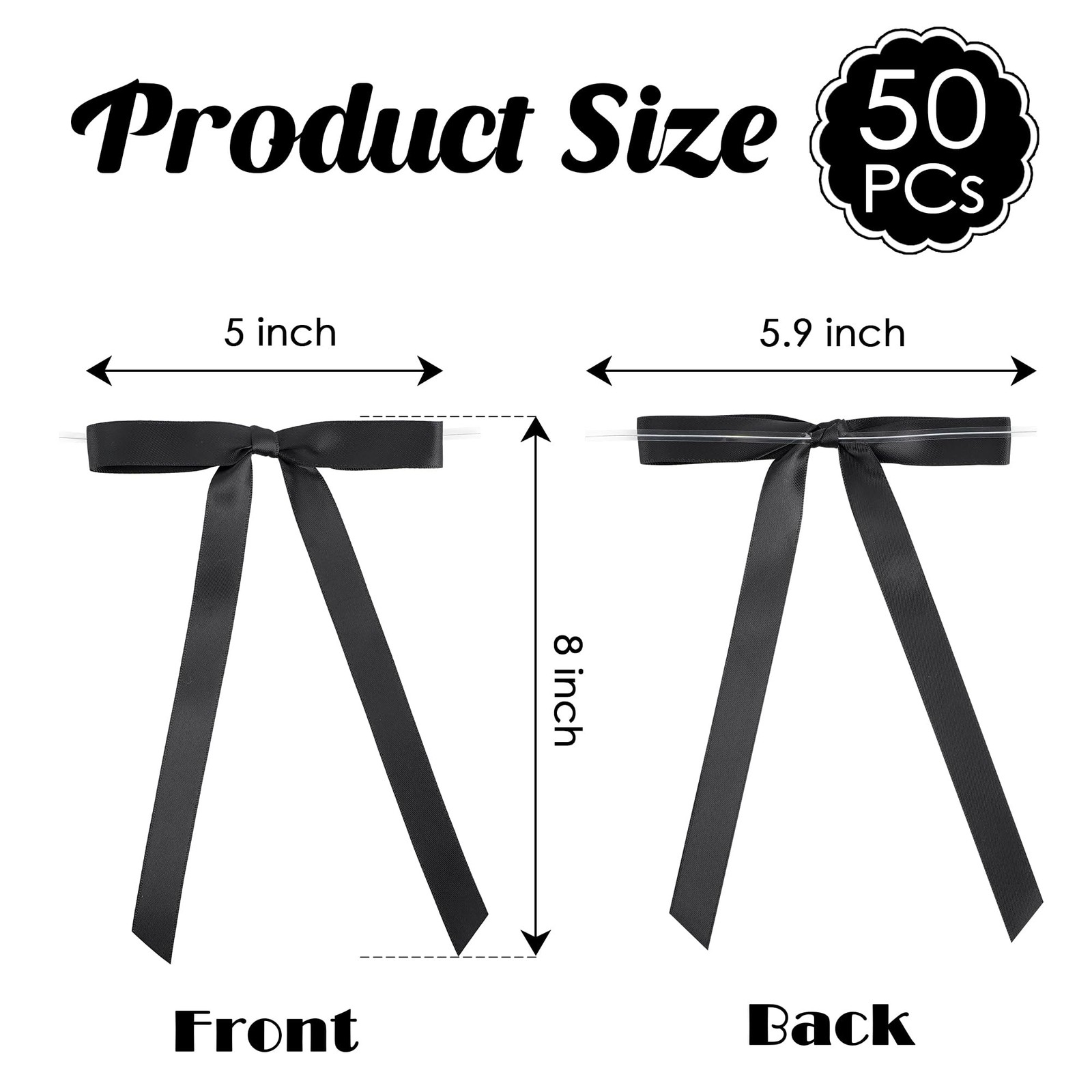 Black 5 Inch Long Tail Satin Ribbon Twist Tie Bows Craft Gift Wrap 50 PCS