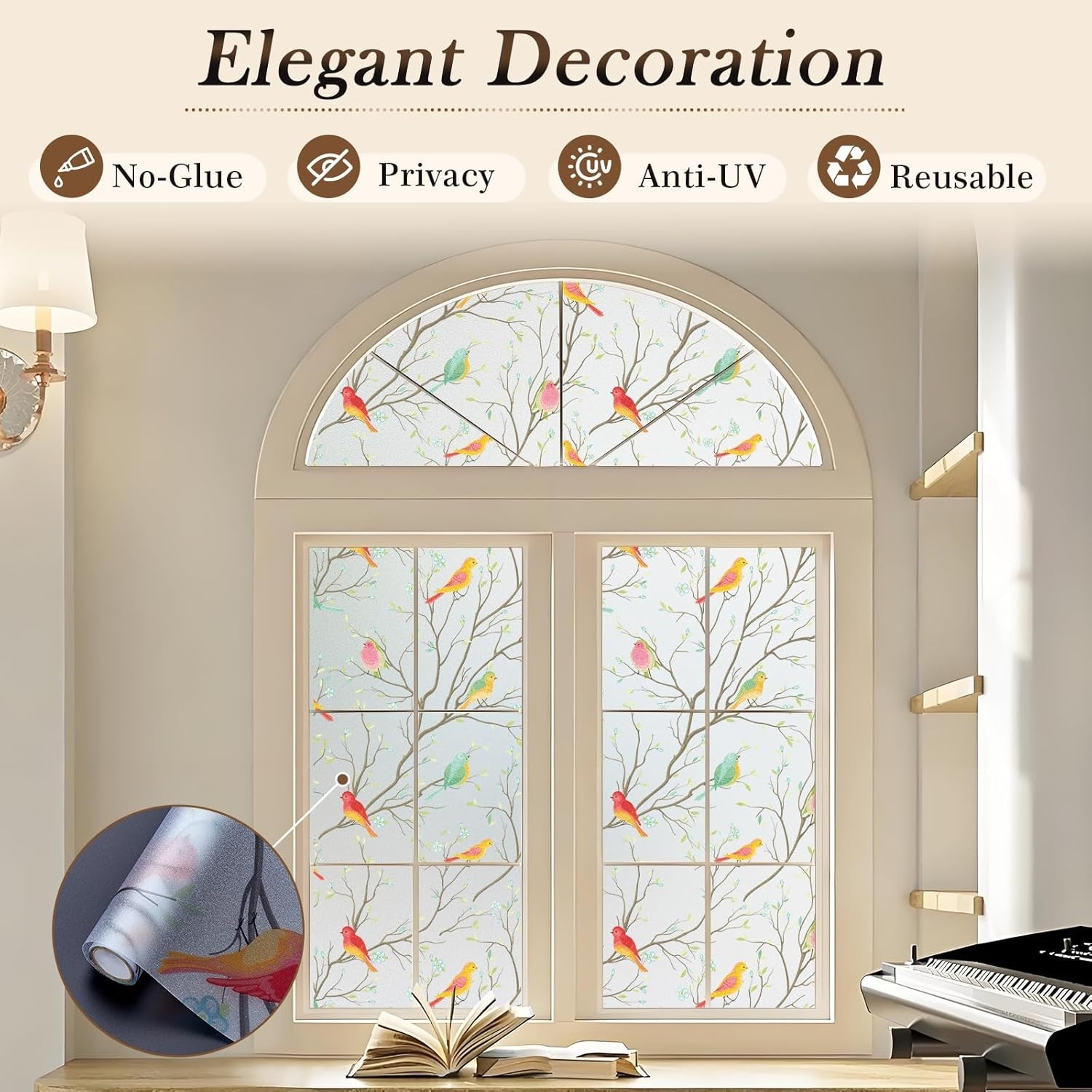 Reusable Frosted Window Film with UV Protection – 93% Privacy, 29.5 x 118 Inch