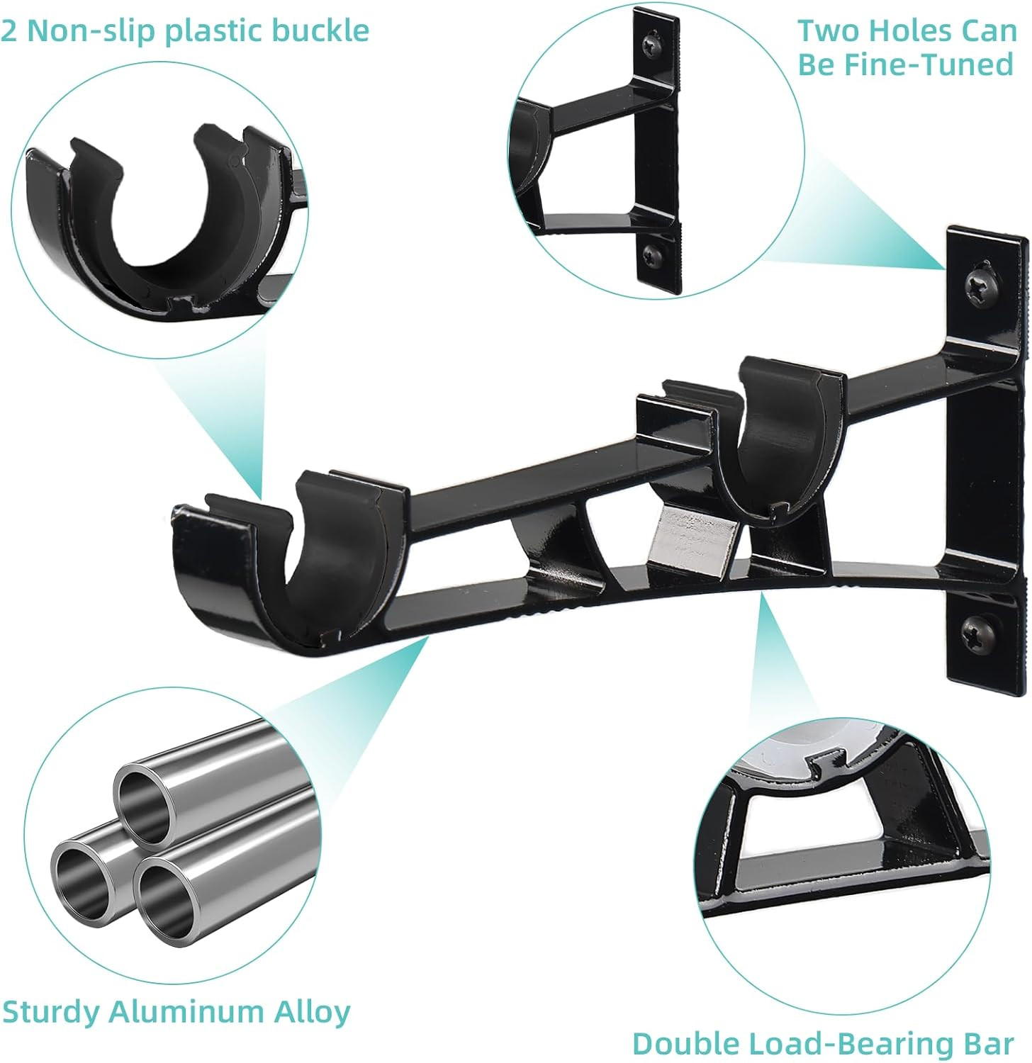 1 Inch Double Curtain Rod Bracket Heavy Duty Curtain Rod Hooks for Curtain Rod W