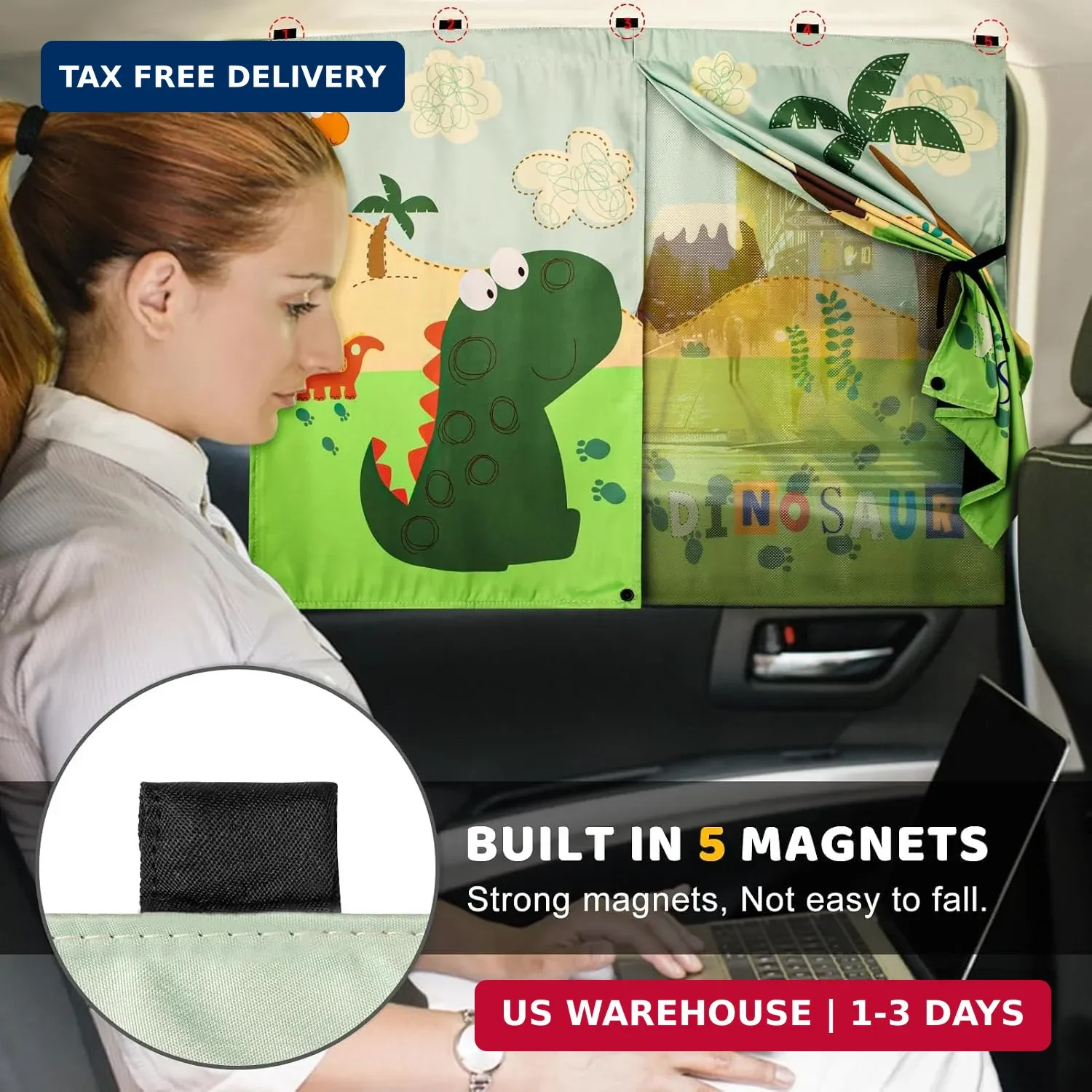Car Window Shades with Cute Patterns, 2pcs Magnetic Car Curtains for Privacy Pro