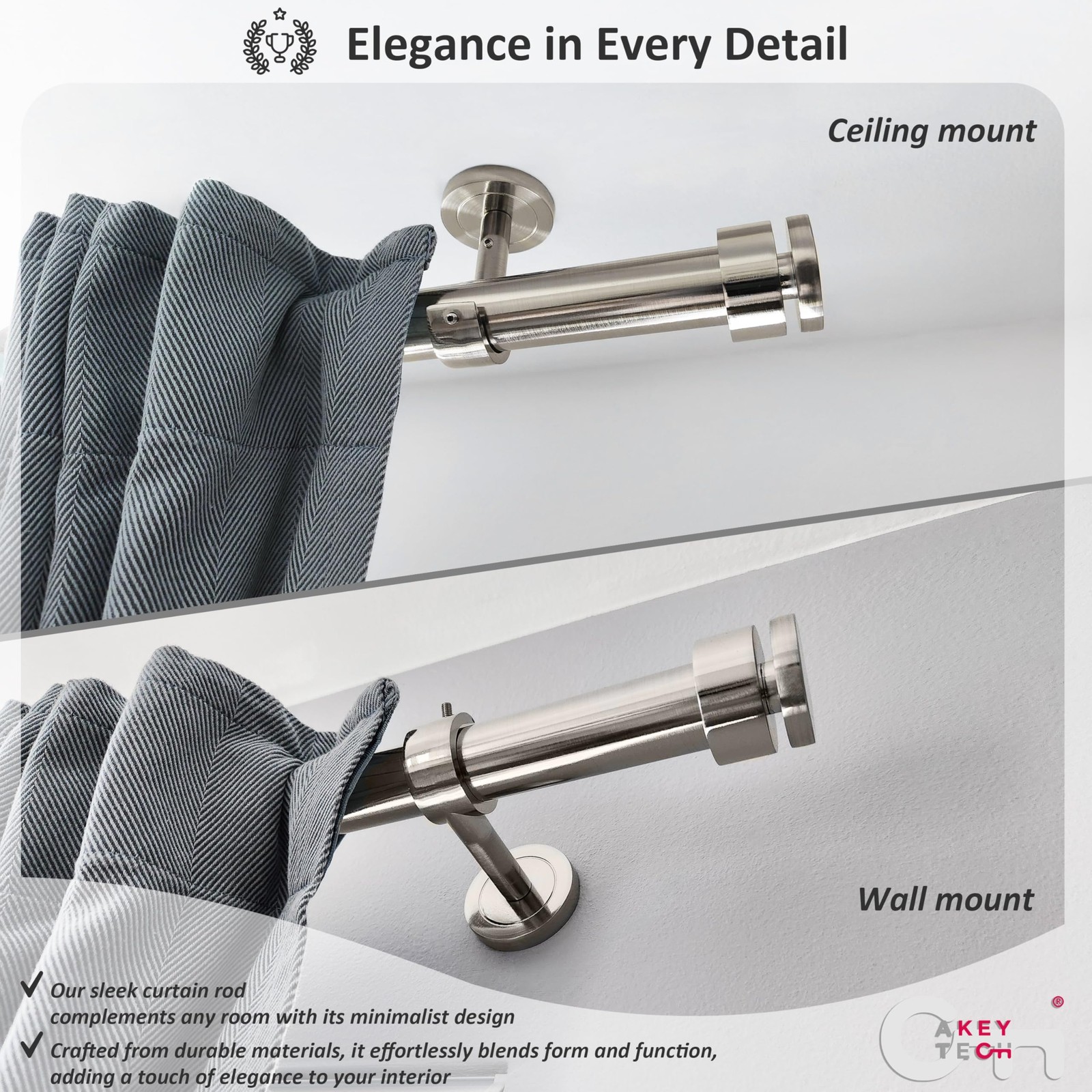 A Key Tech Ceiling Curtain Rod 48-84 Adjustable Ceiling Mounted Curtain Rod
