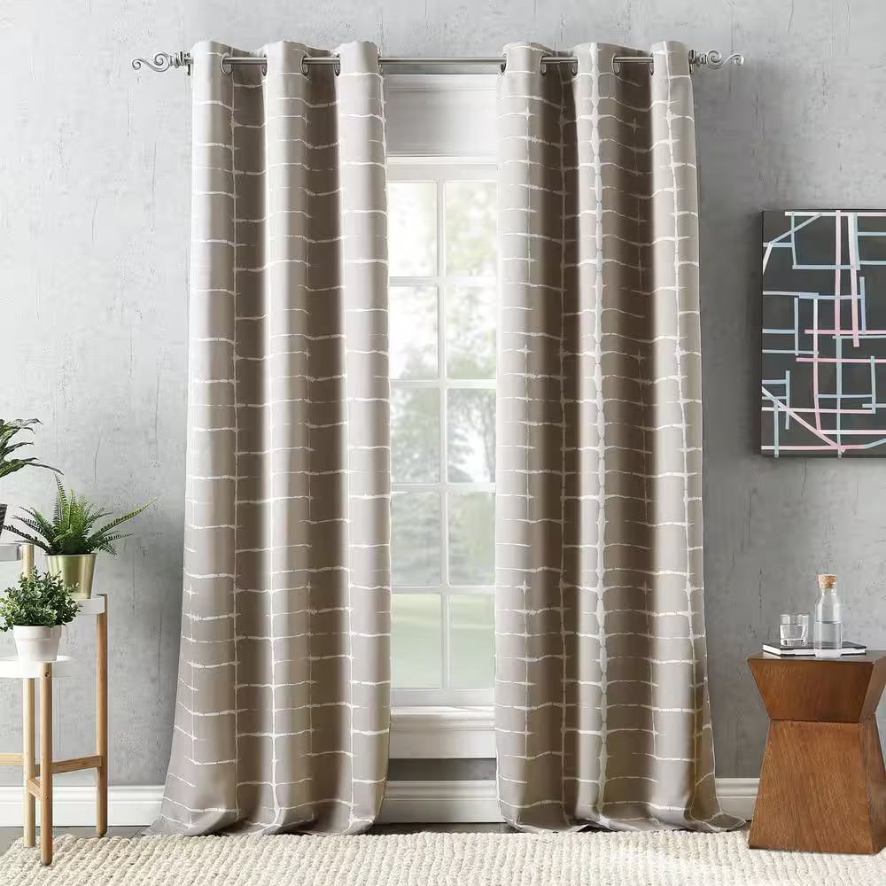 Saki Shibori Print Stone Polyester 40 In. W X 95 In. L Grommet Blackout Curtain