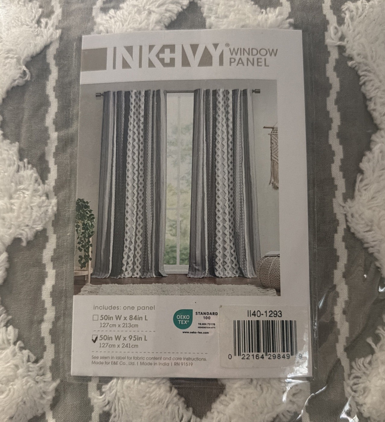 INK+IVY Imani 100% Cotton Single Panel Curtain Chenille 50″ x 95″ New In Pkg