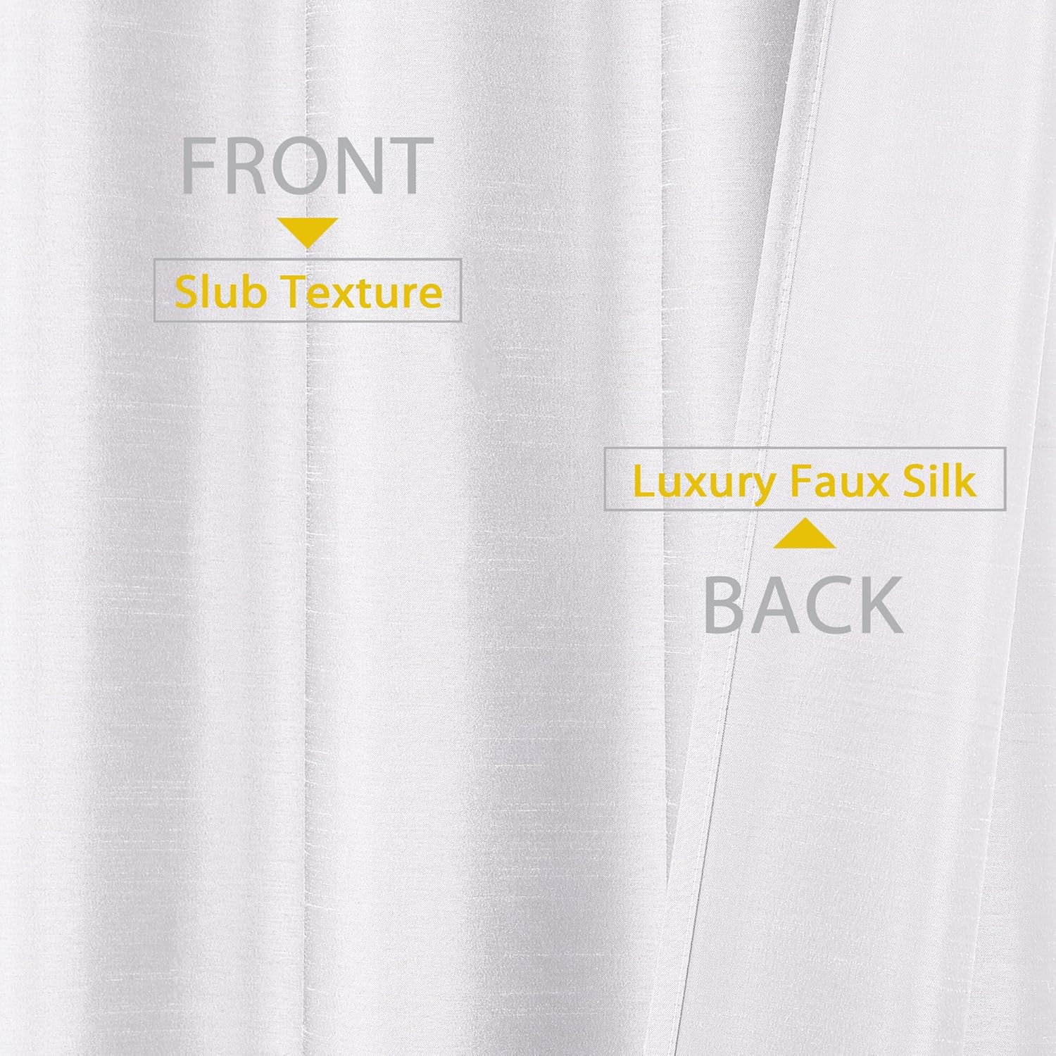 Uptown White Kitchen Curtains 45 Inch Length 2 Panels, Light Filtering Faux Silk