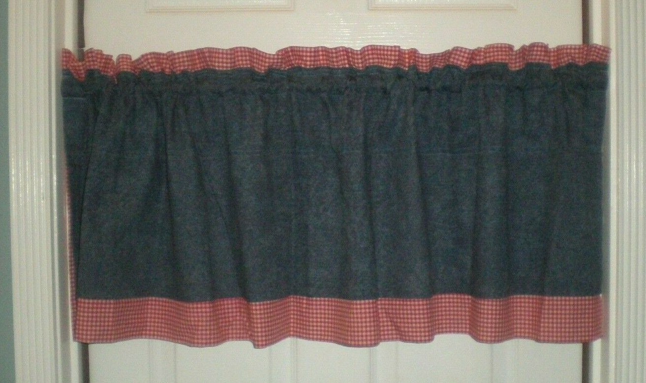 Denim Gingham Ruffled Blouson RP Valance Cotton Country Rustic Western 3 avail