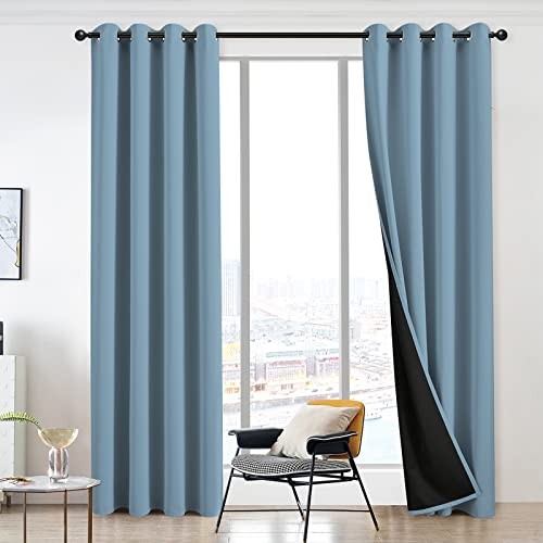 100% Blackout Curtains 96 inch Length for 52″W x 96″L (Pack of 2) Sky Blue
