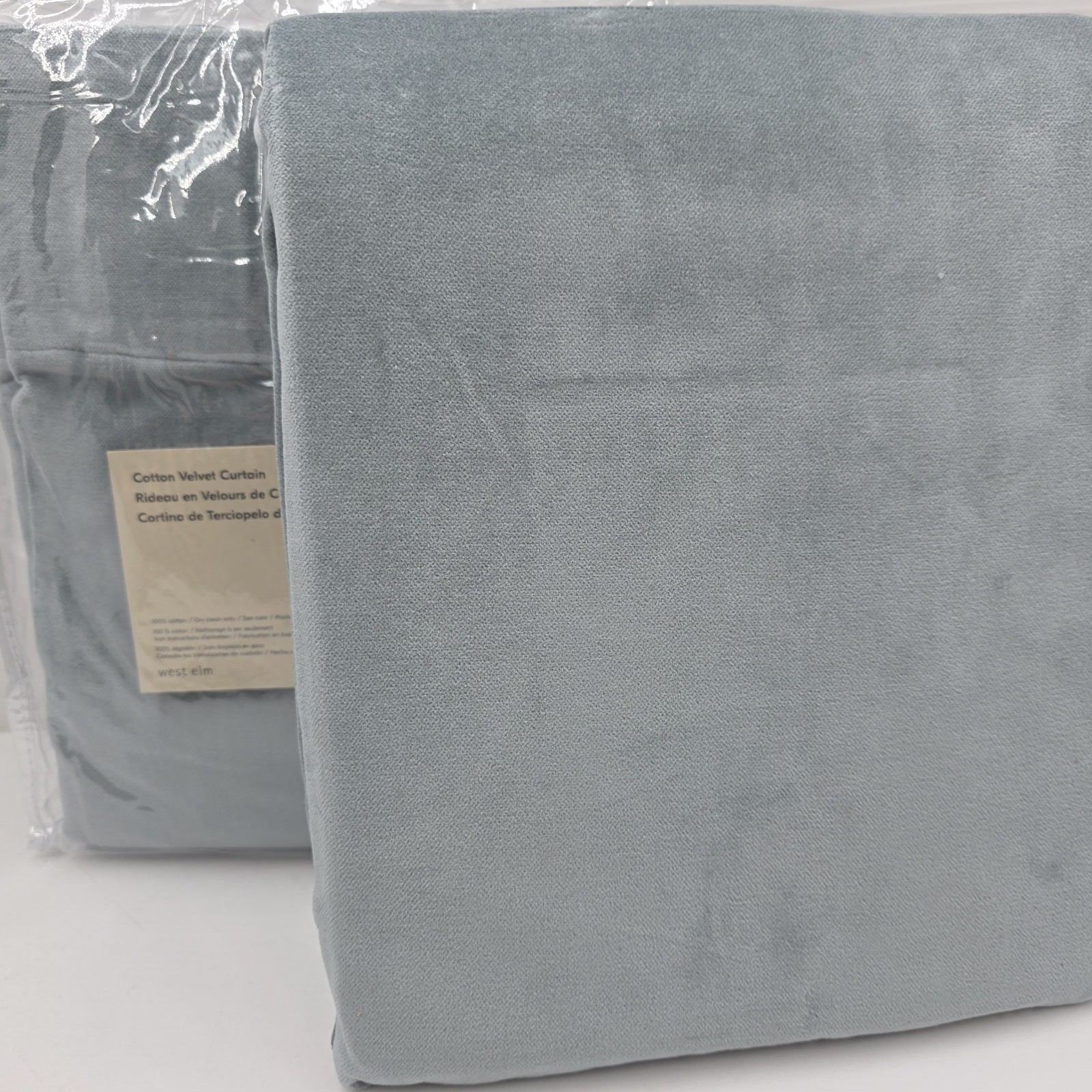 West Elm Cotton Velvet Curtains 48×84 Set 2 Ocean Blue Drapes New
