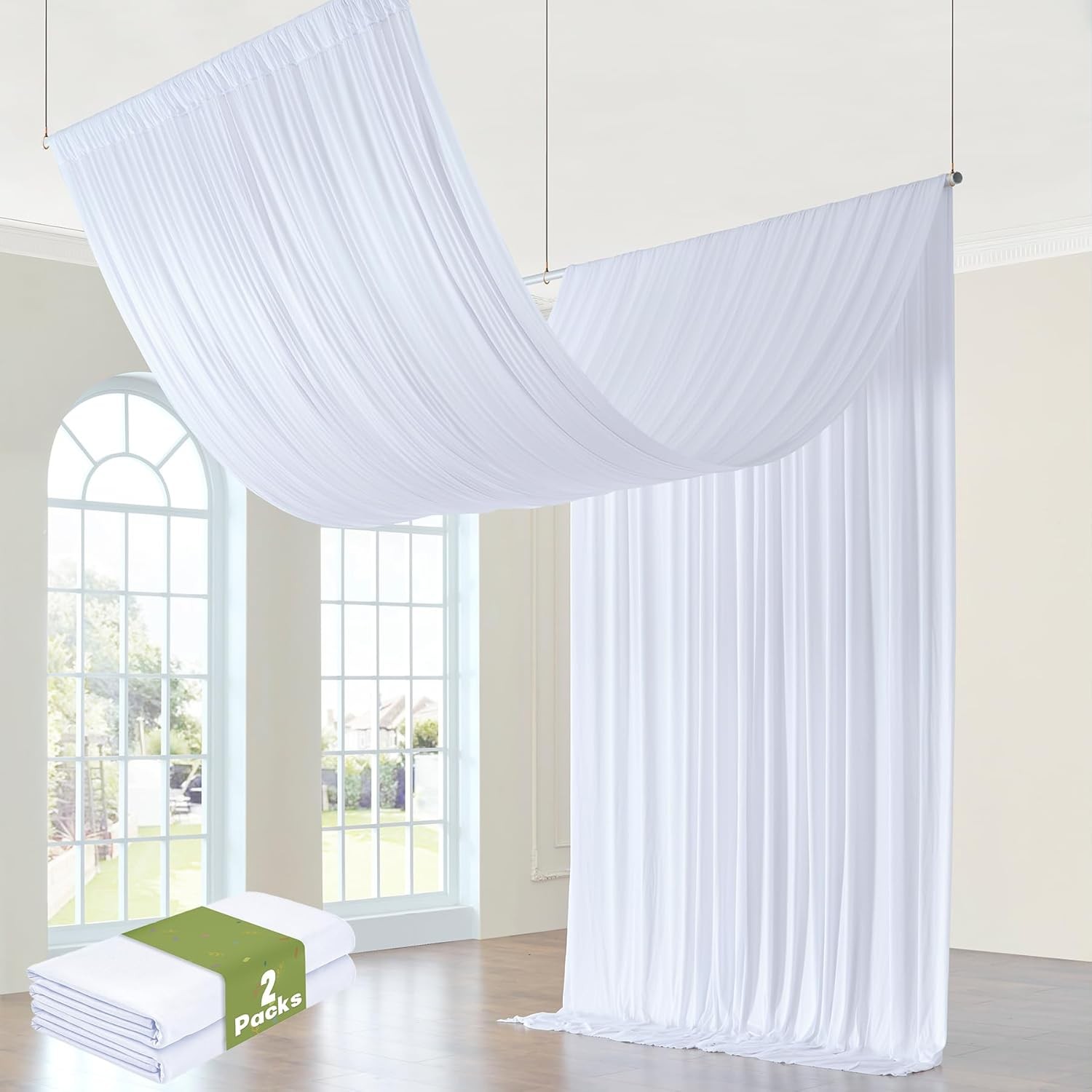 10x20ft Wrinkle Free White Ceiling Drapes Wedding Party 2 Panels Ceiling