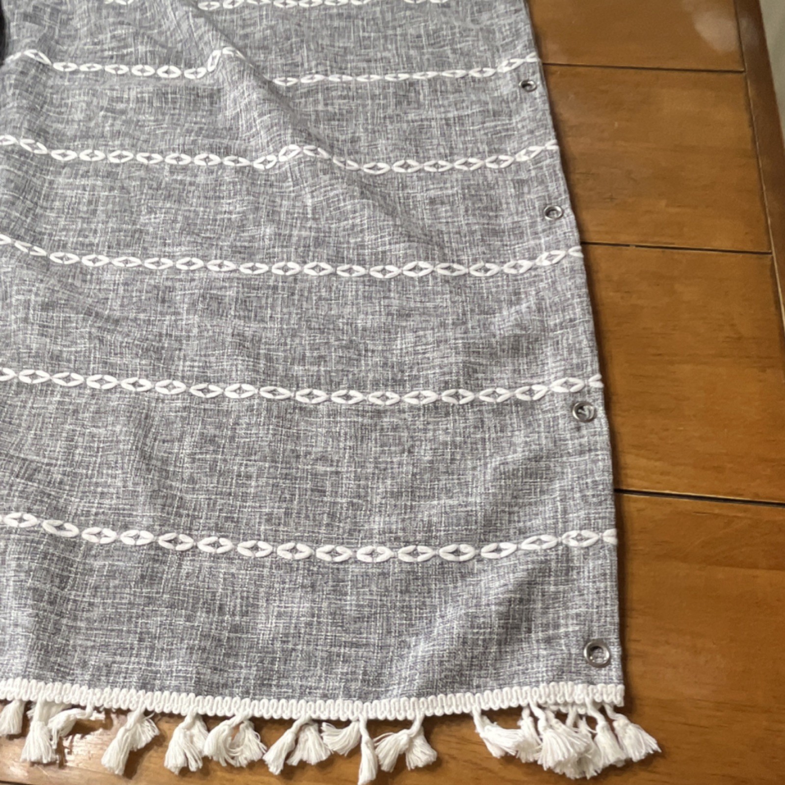Gray and White curtain panel or shower curtain. with Tassels, Rectangular 70×88