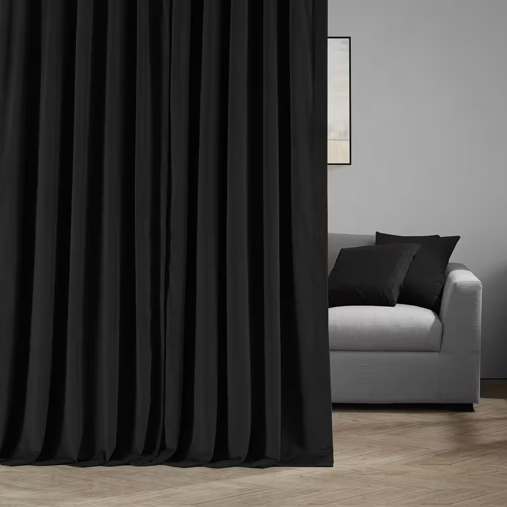 Black Extra Wide Velvet Rod Pocket Blackout Curtain – 100 In. W X 108 In. L (1 P