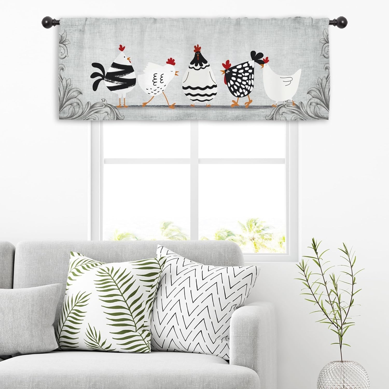 Farmhouse Kitchen Curtain Valance Fabric 54×18 Rooster Vintage Rustic Decor