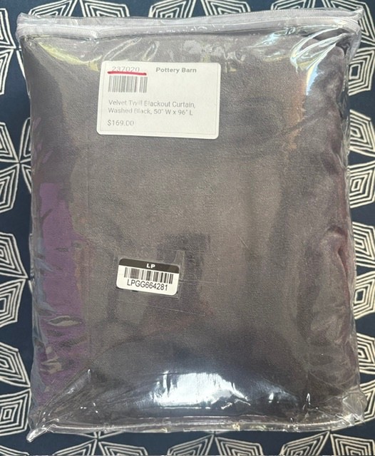 NEW $338 SET 2 Pottery Barn VELVET TWILL BLACKOUT CURTAINS 50 x 96 WASHED BLACK