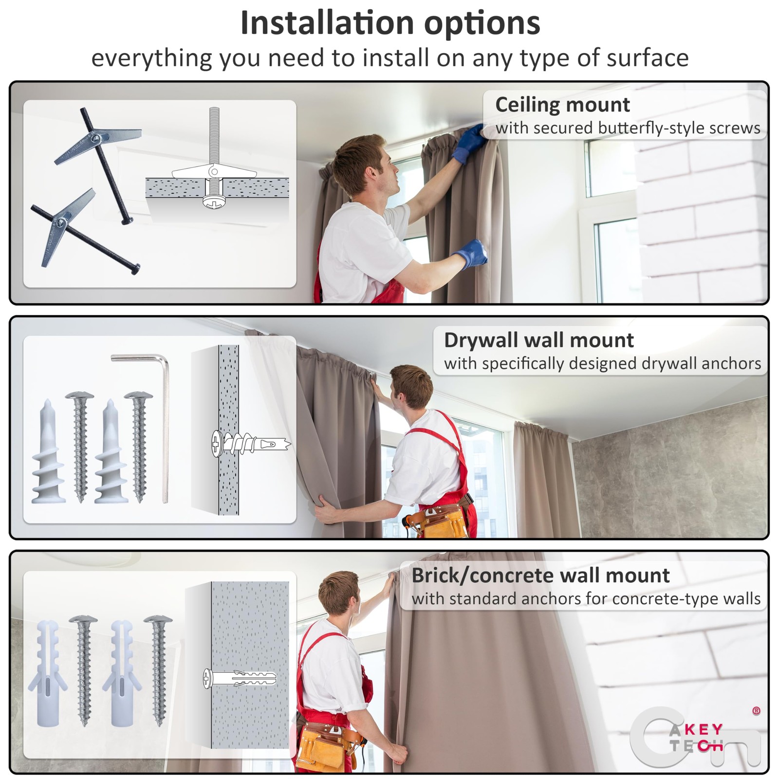 A Key Tech Ceiling Curtain Rod 48-84 Adjustable Ceiling Mounted Curtain Rod
