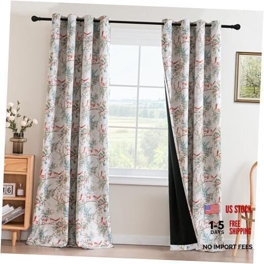 100% Blackout Floral Curtains 84 inch Length 52″W x 84″L (Pack of 2) Teal/Rust
