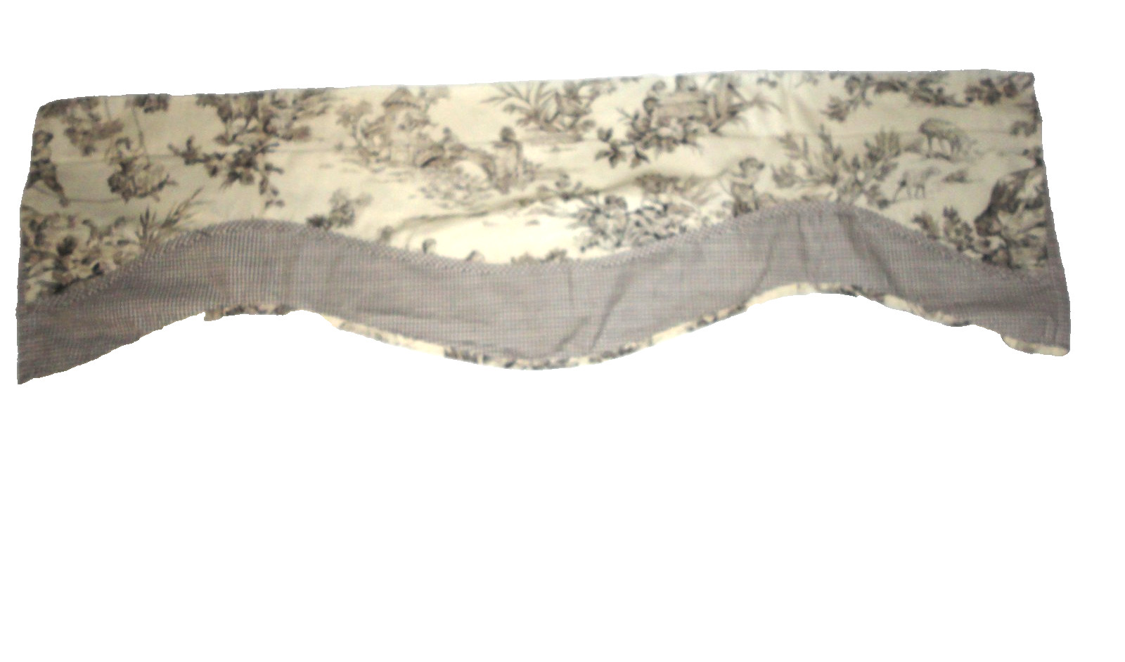 WAVERLY COUNTRY TOILE BROWN CREAM GINGHAM SWINGS MULES (2) VALANCES 14X50