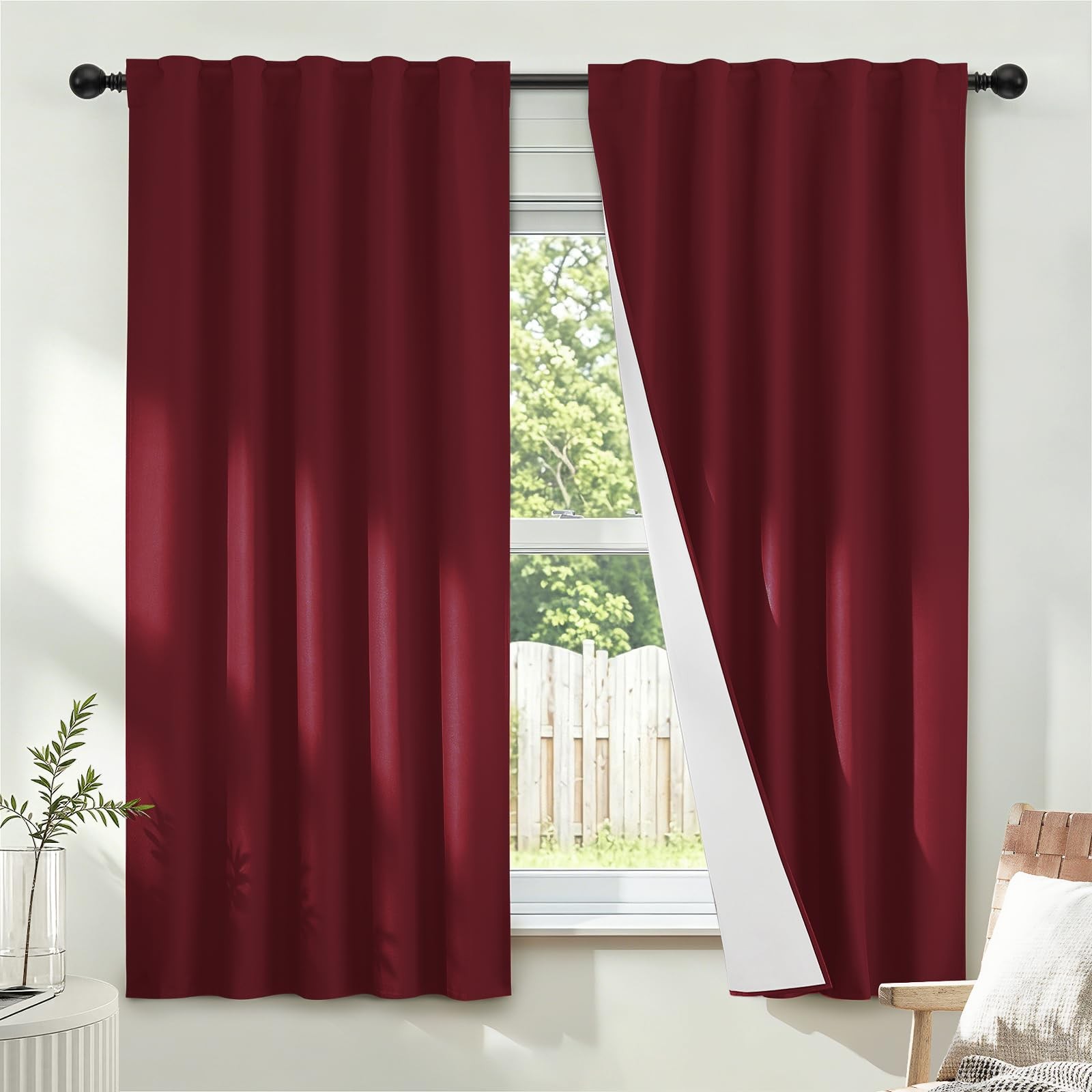 100% Blackout Curtains for Bedroom, 63 inches Long Thermal Insulated Curtains…