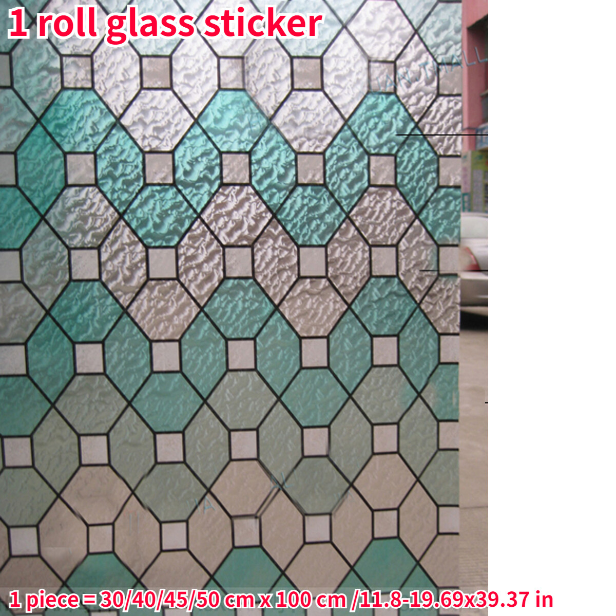 1 Roll Window Privacy Film Static Cling Glass Sticker Rhombic Texture Decals