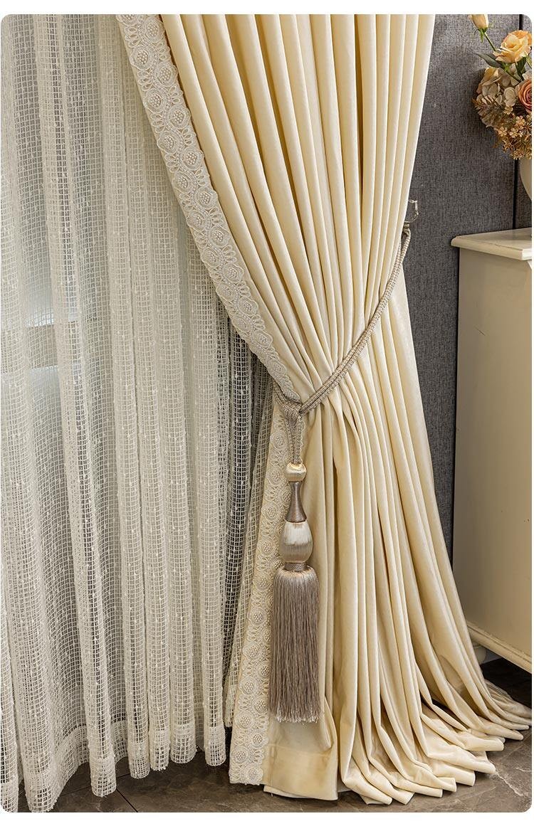 flannel costom beige American lace cloth window blackout curtain tulle M1849