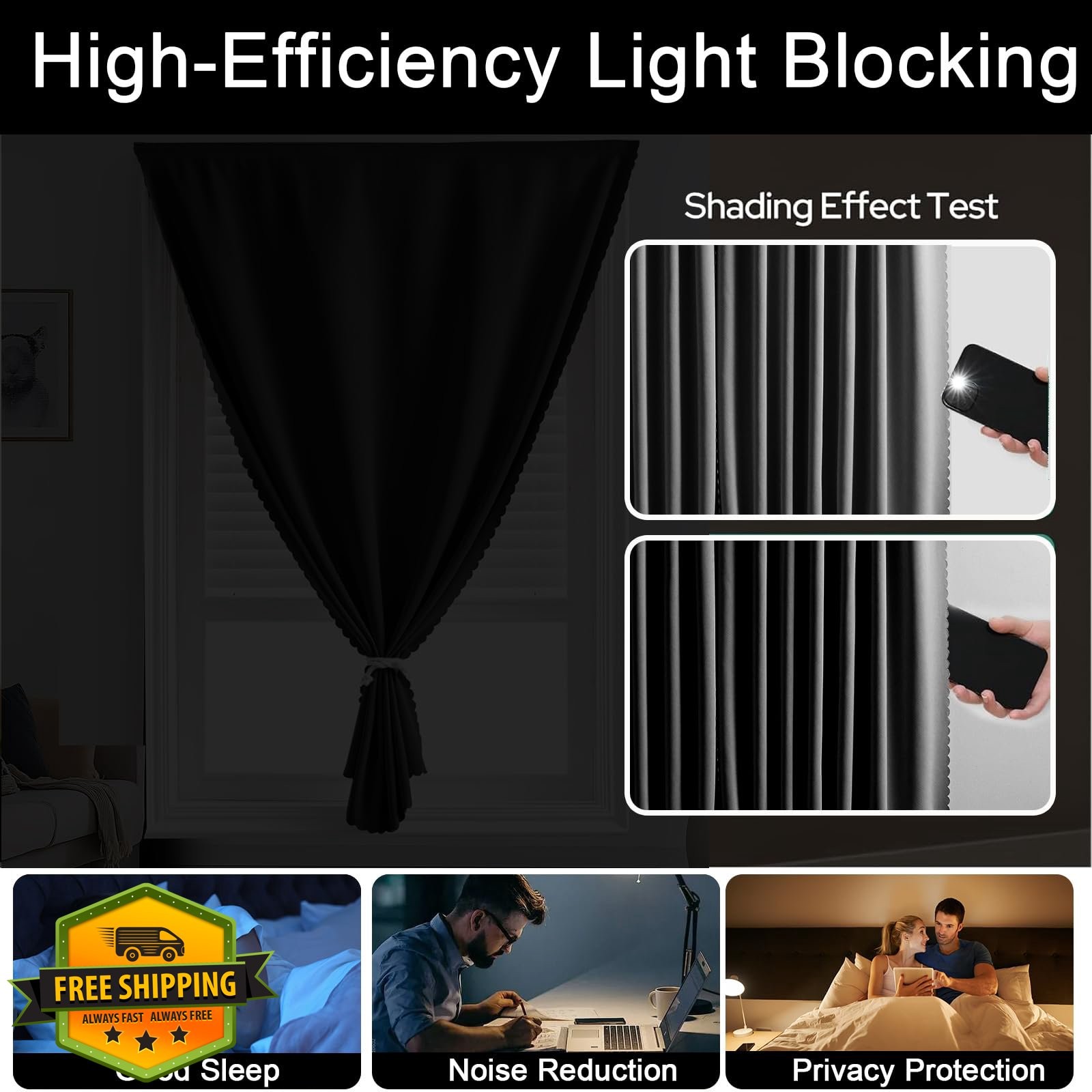 gonnrly Blackout Curtains Self Adhesive 47x71in Black Easy Install