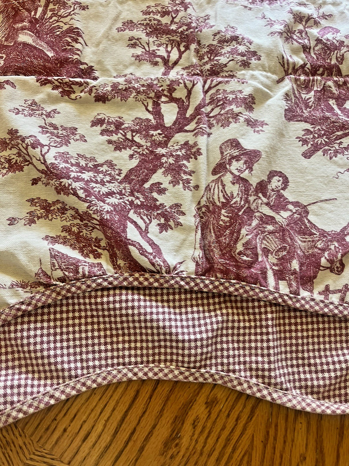 Toile Valance Burgundy Red Off White Beige Gingham Check French Country 74×15.5″