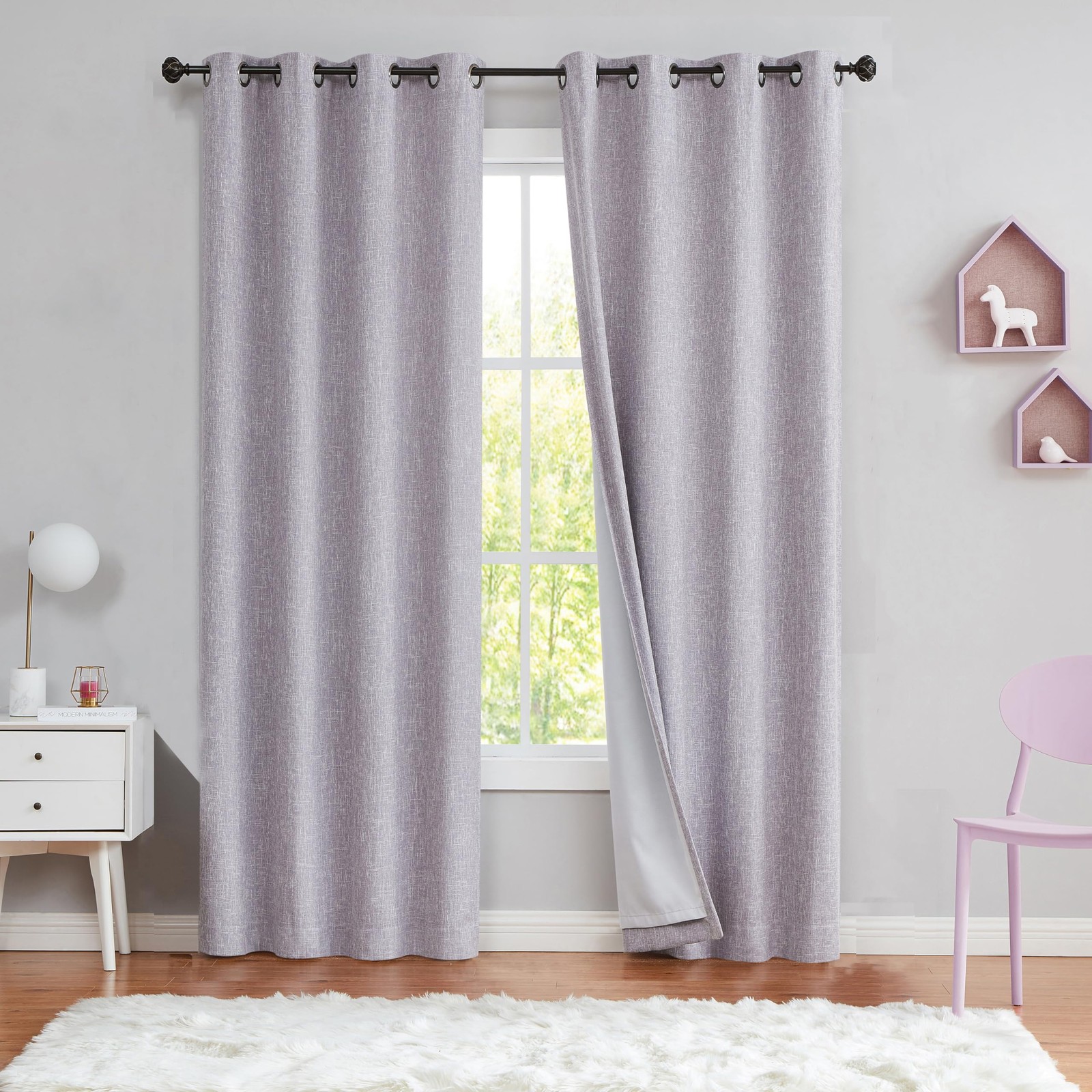 Lavender Solid Full Blackout Curtain Linen Texture Window Treatment for Bedro…