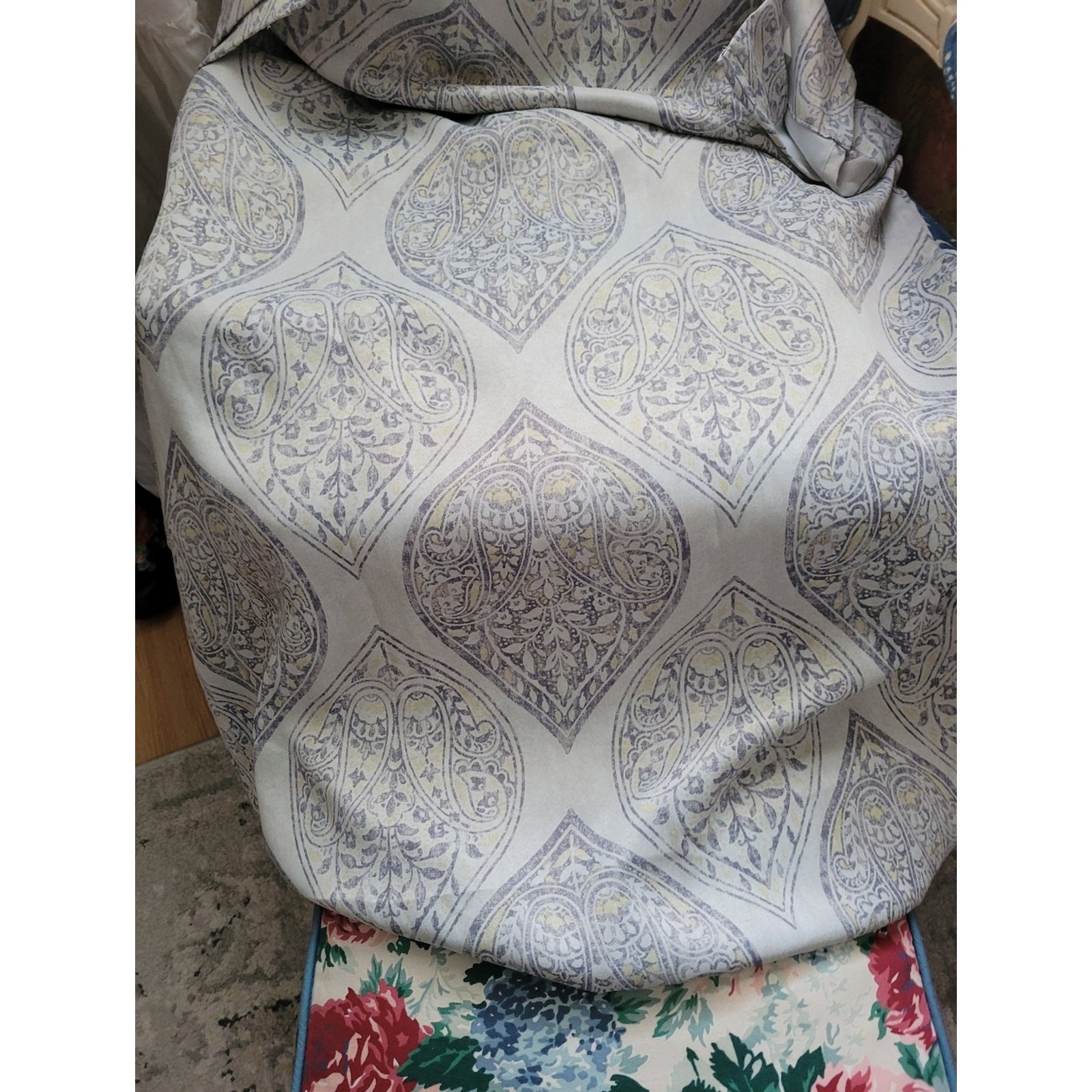 Block Print Curtain Panels Paisley Print Grey On Grey Tone. 84×37