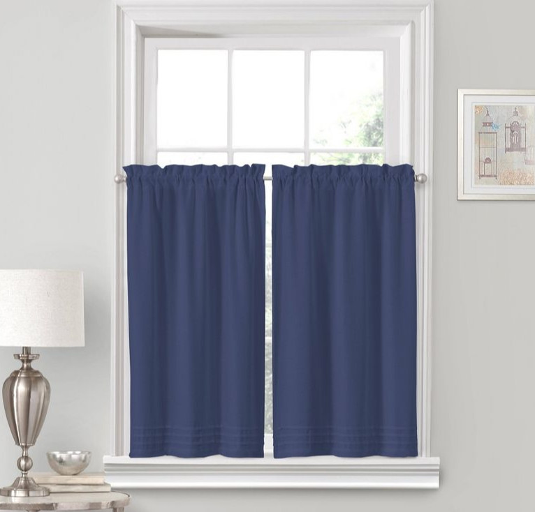 Vue Kingsbury Rod Pocket Curtain Tier Set Indigo Blue 36″ L x 52″ Total W