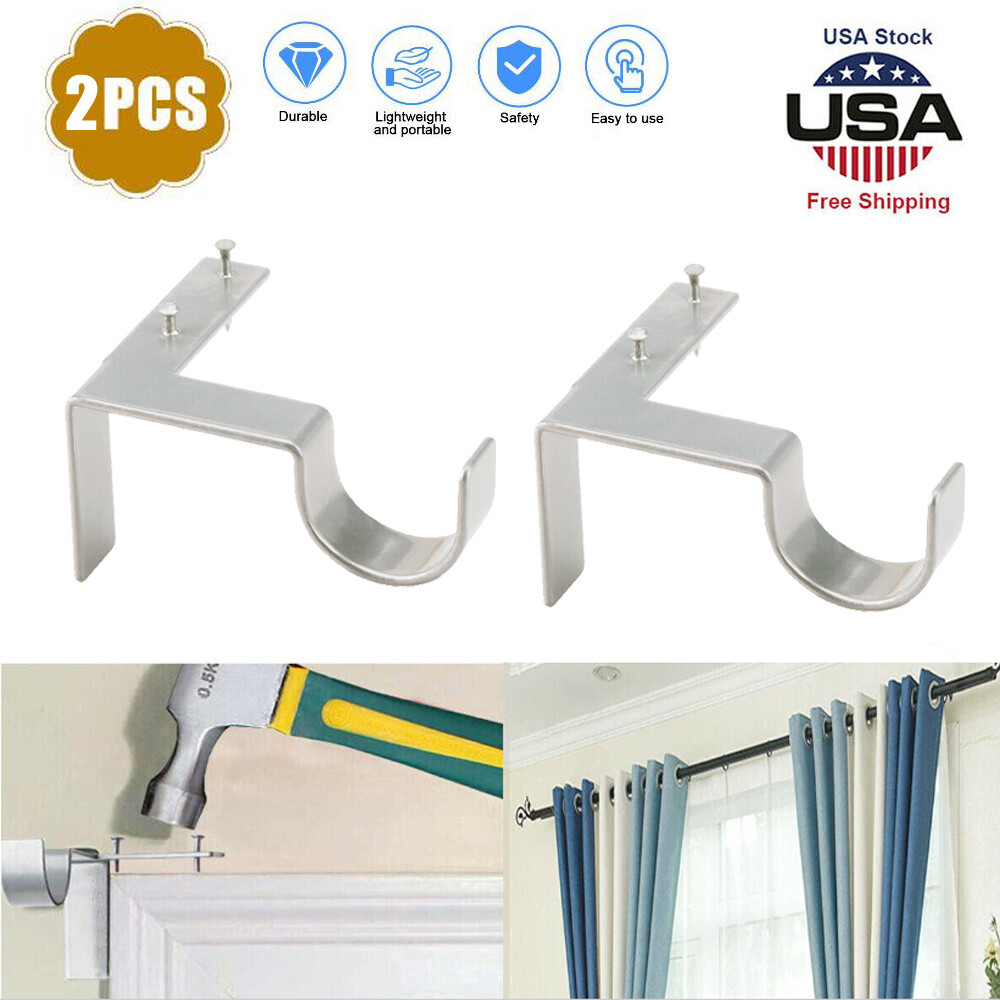 2pcs Single Hang Curtain Rod Holders Tap Right Window Frame Curtain Rod Bracket