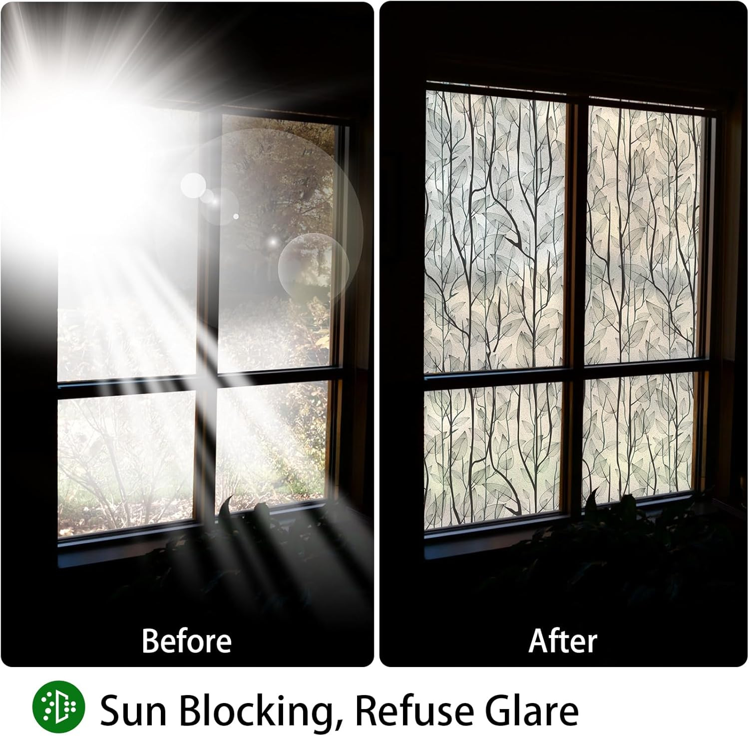 Window Privacy Film Stained Glass Decorative Static Cling Dark Green 17.7” x 78