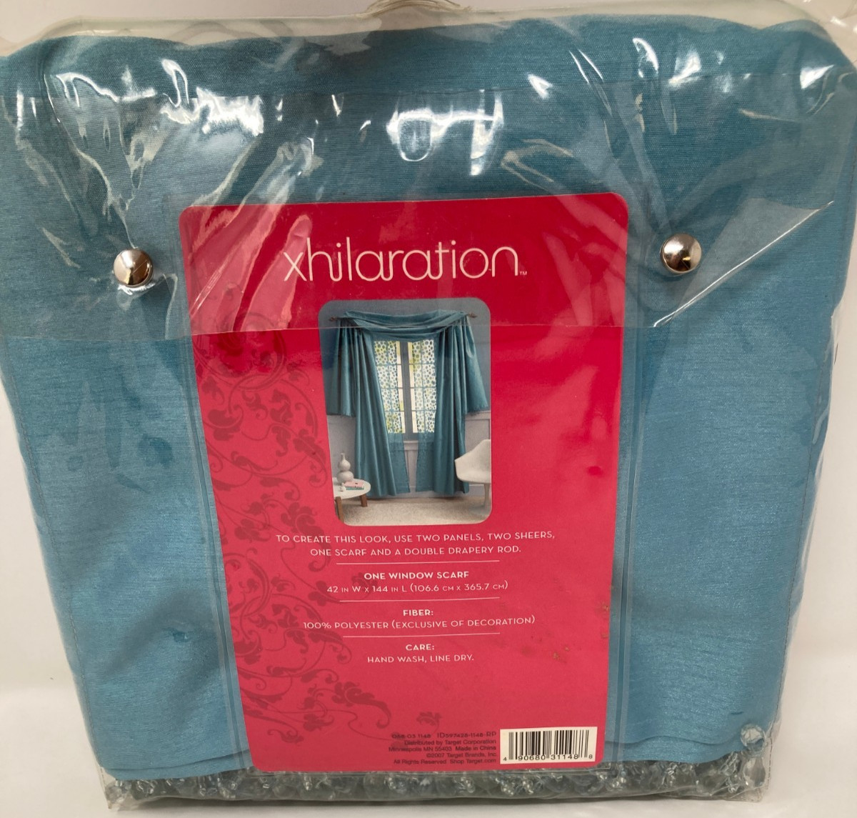 Target Xhilaration Aqua Faux Silk Beaded Window Scarf Valance 42×144 Glam NIP