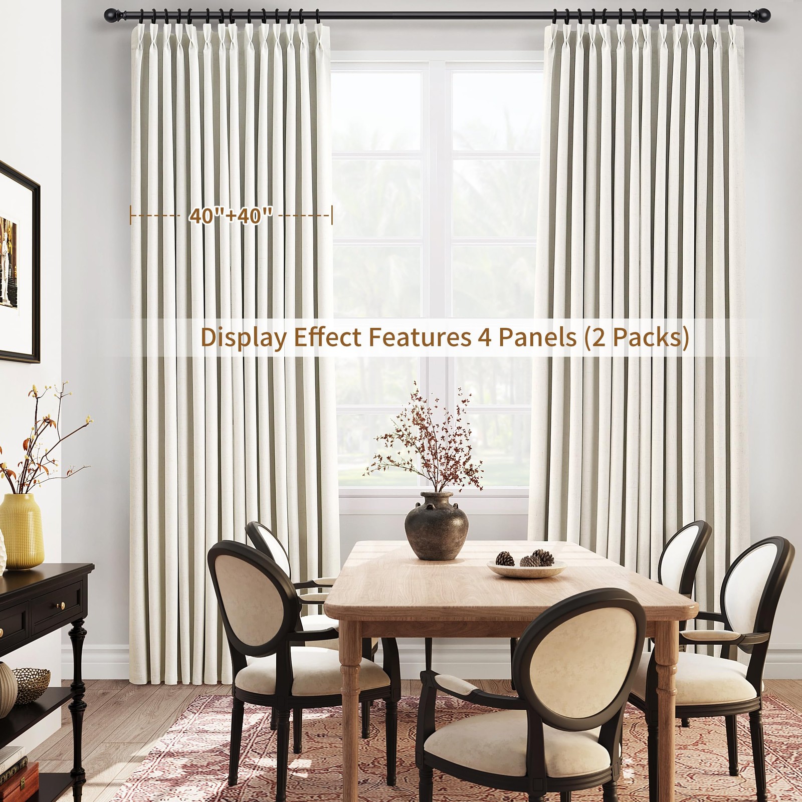 100% Blackout Linen Pinch Pleated Curtains for Bedroom Ceiling to Floor 96 In…